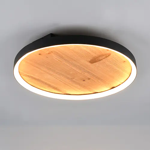 Trio LED-Deckenleuchte Kalea holzfarben Switch Dimmer Ø 42,5 cm