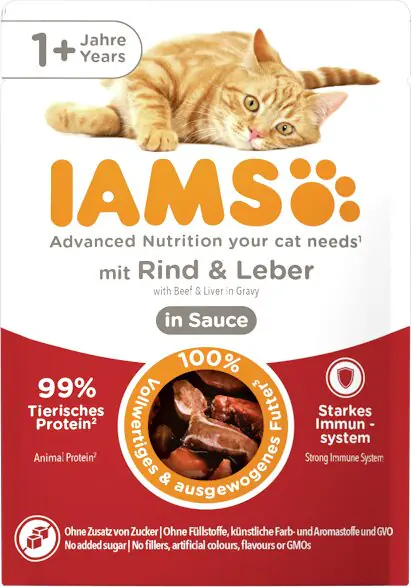 Iams Advanced Nutrition Katzennassfutter Adult 85 g Rind & Leber 