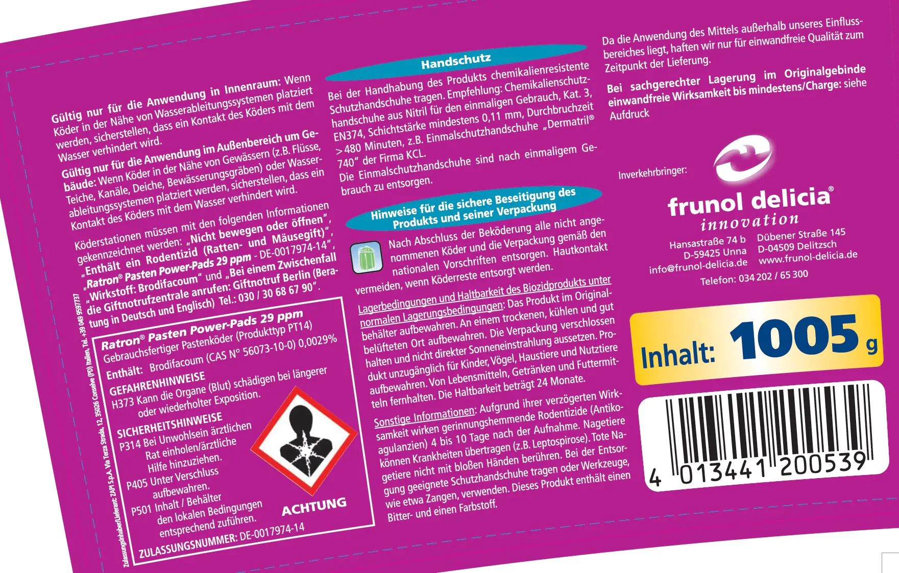 Ratron Rattenköder Pasten Power-Pads 29 ppm, 1005 g