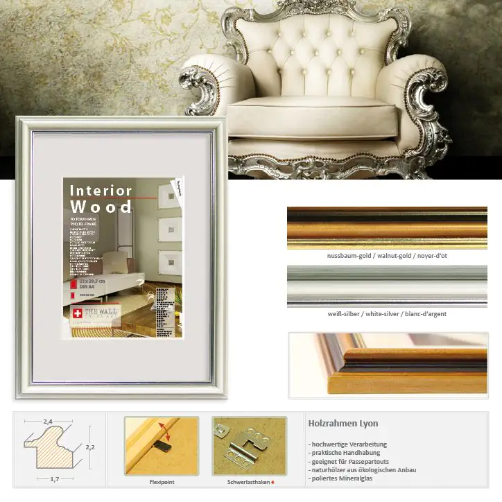 Holz Bilderahmen Lyon weiß-silber, 10 x 15 cm