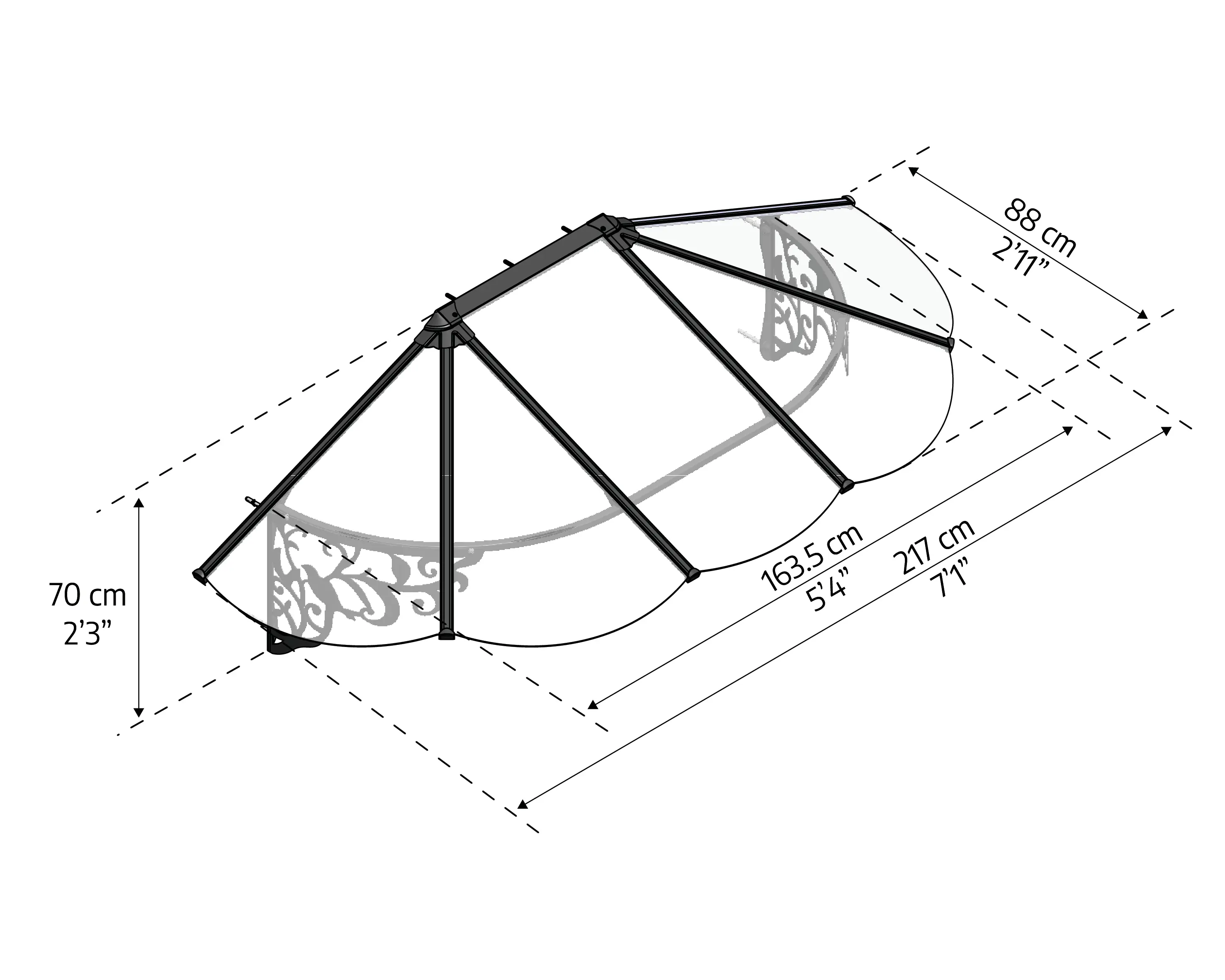 Canopia Vordach Lily 2130 Schwarz Alu 216 x 88 cm