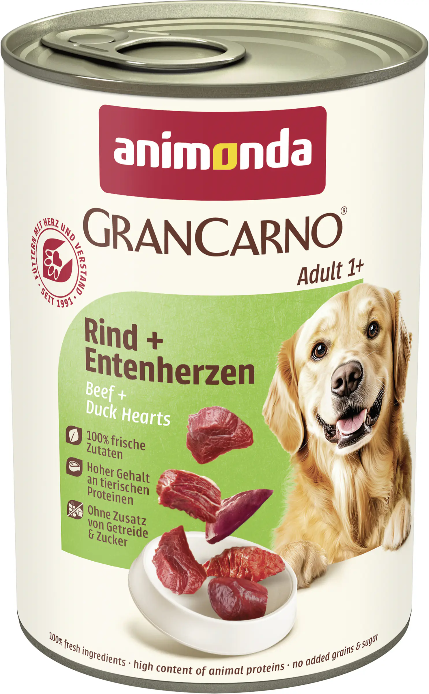 Animonda GranCarno Hundenassfutter Adult getreidefrei 400 g Rind & Entenherzen