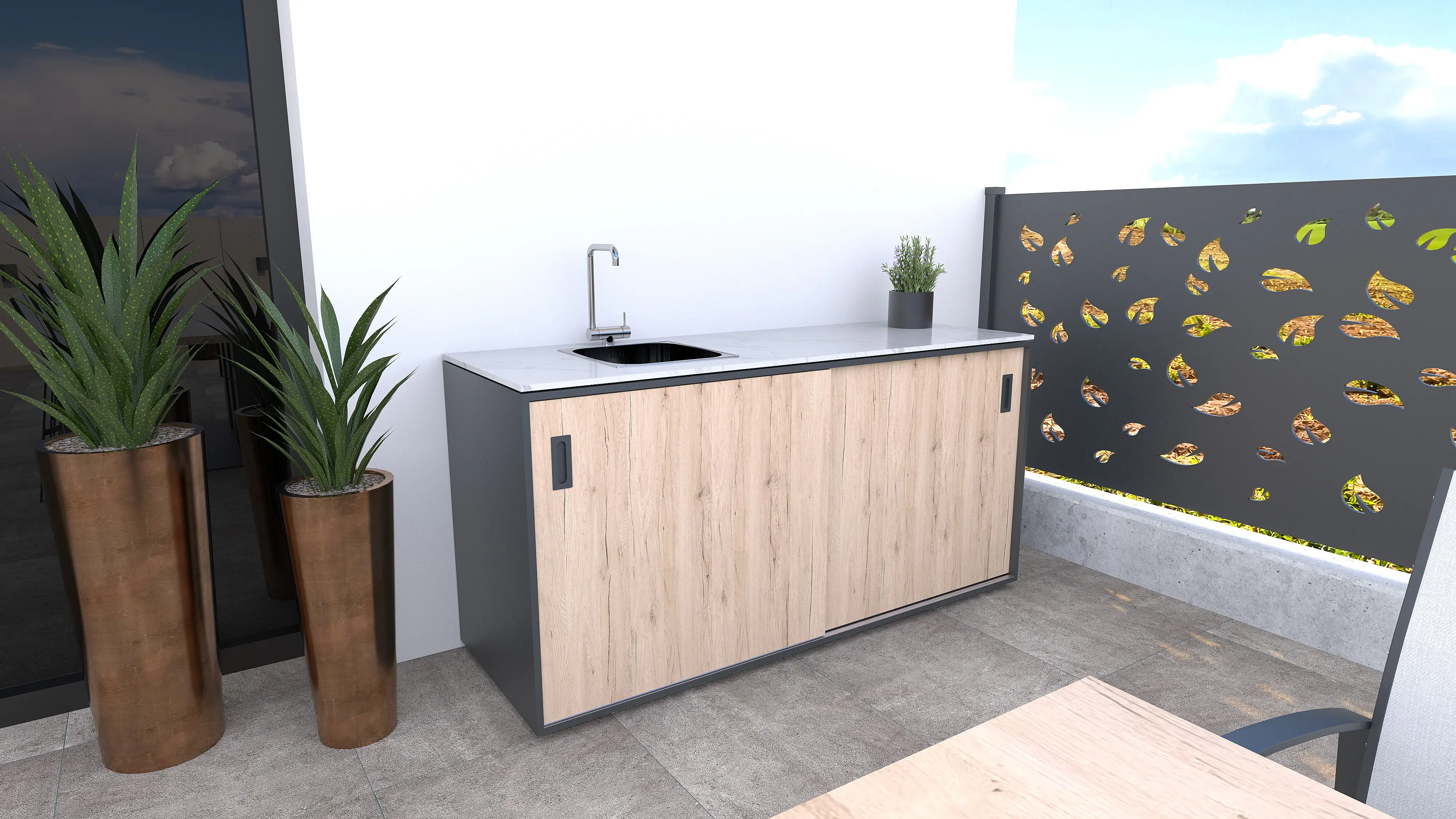 Bellano Living Element für Outdoorküchen mit Spüle links und 2 Türen eiche Bellano Living Element für Outdoorküchen mit Spüle links und 2 Türen eiche