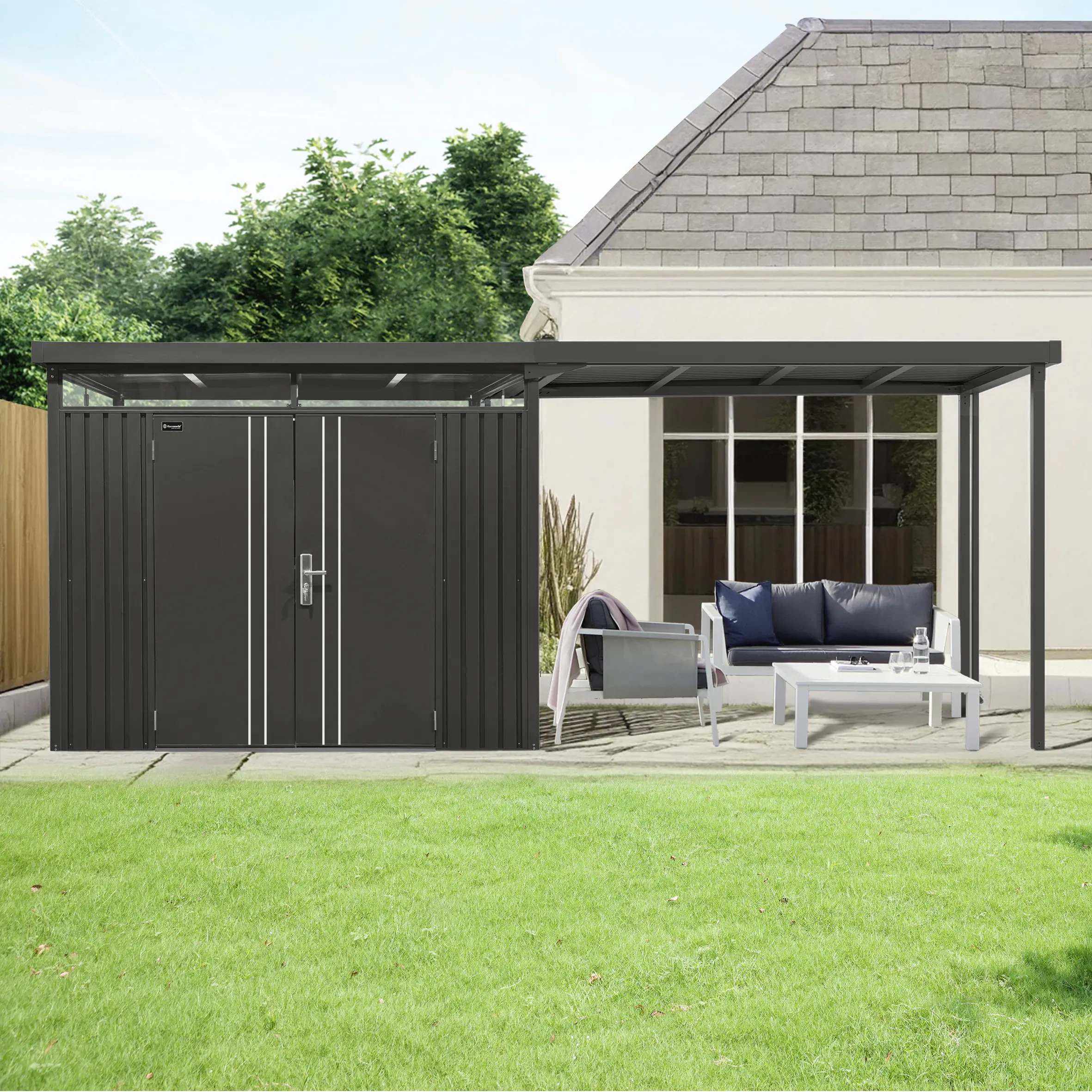 Floraworld Seitenanbau für Gerätehaus anthrazit 274 x 300 cm