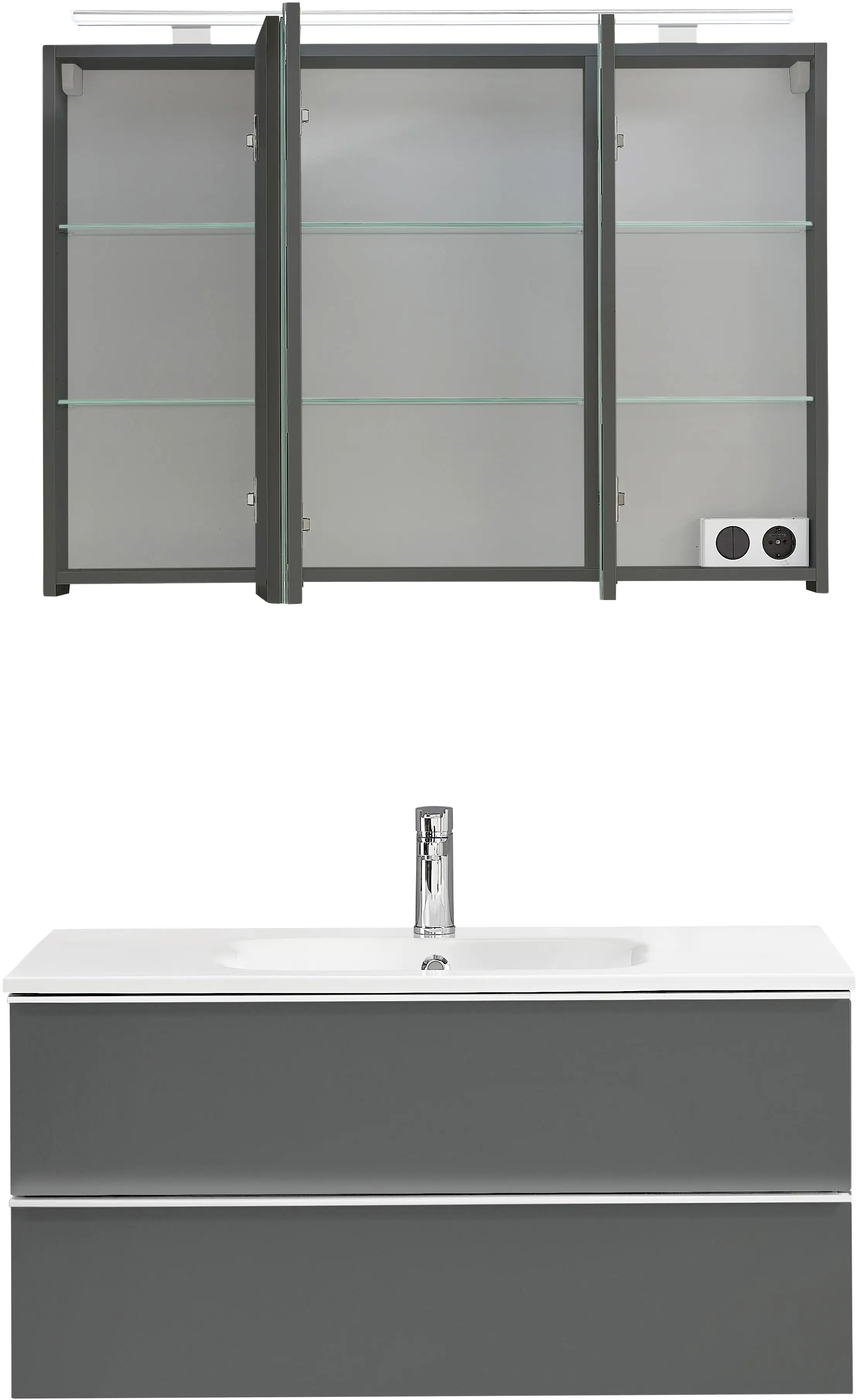 Primaster Bad-Set Düsseldorf grau 101 cm LED-Leuchten, Mineralgusswaschtisch