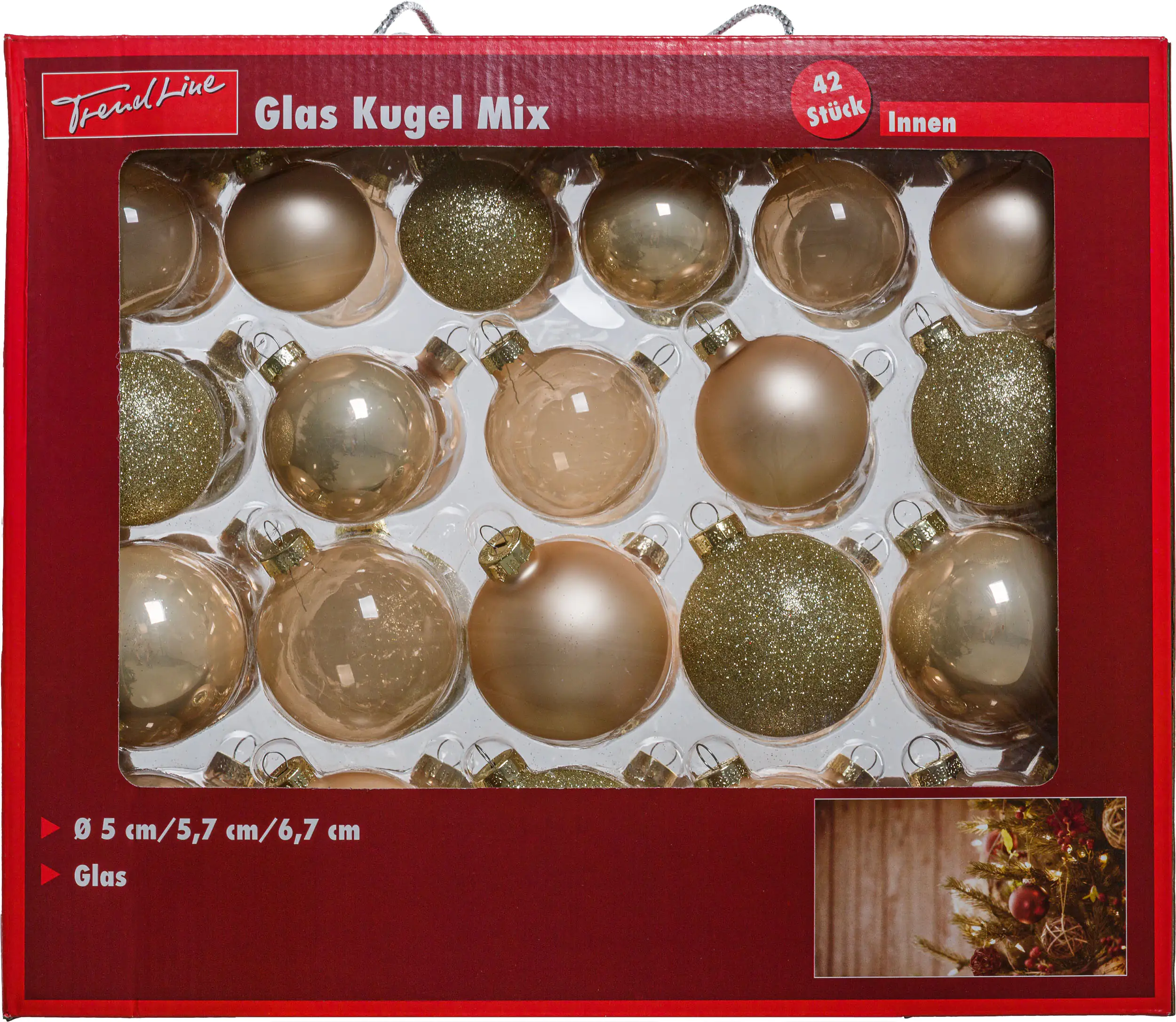4333692642934_01 TrendLine Weihnachtskugeln aus Glas Ø 5/ 5,7/ 6,7 cm champagner 42 Stück