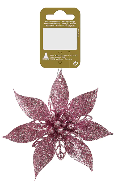 Weihnachtsanhänger Poinsettia-Blüte rosa 12 cm