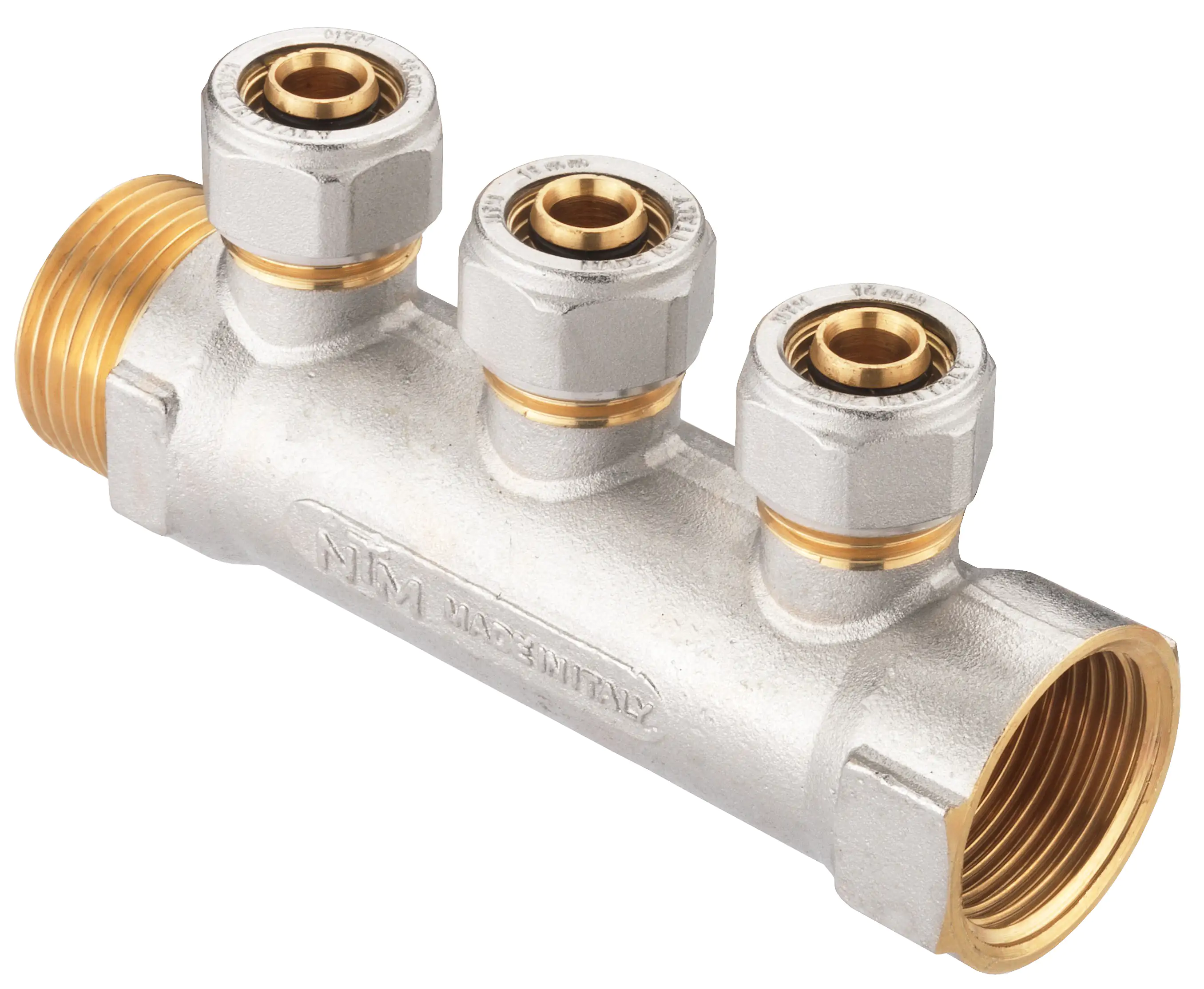 Cornat Schraub-Verteiler komplett 16 mm ø 1" IG/AG Messing vernickelt