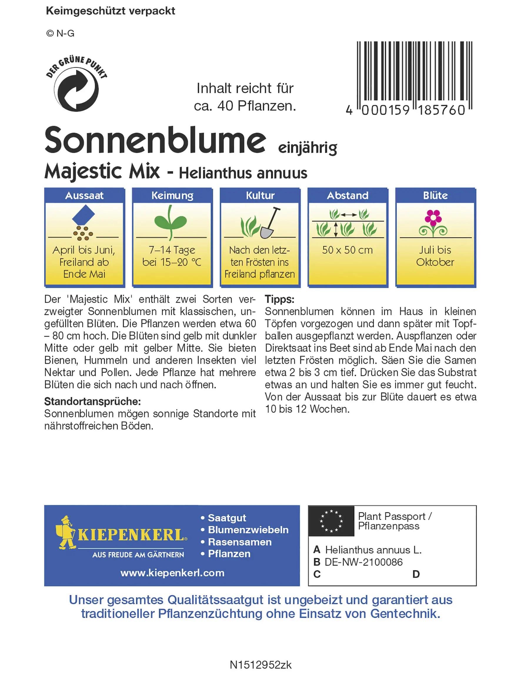 Kiepenkerl Sonnenblume Majestic Mix Inhalt reicht für ca. 40 Pflanzen