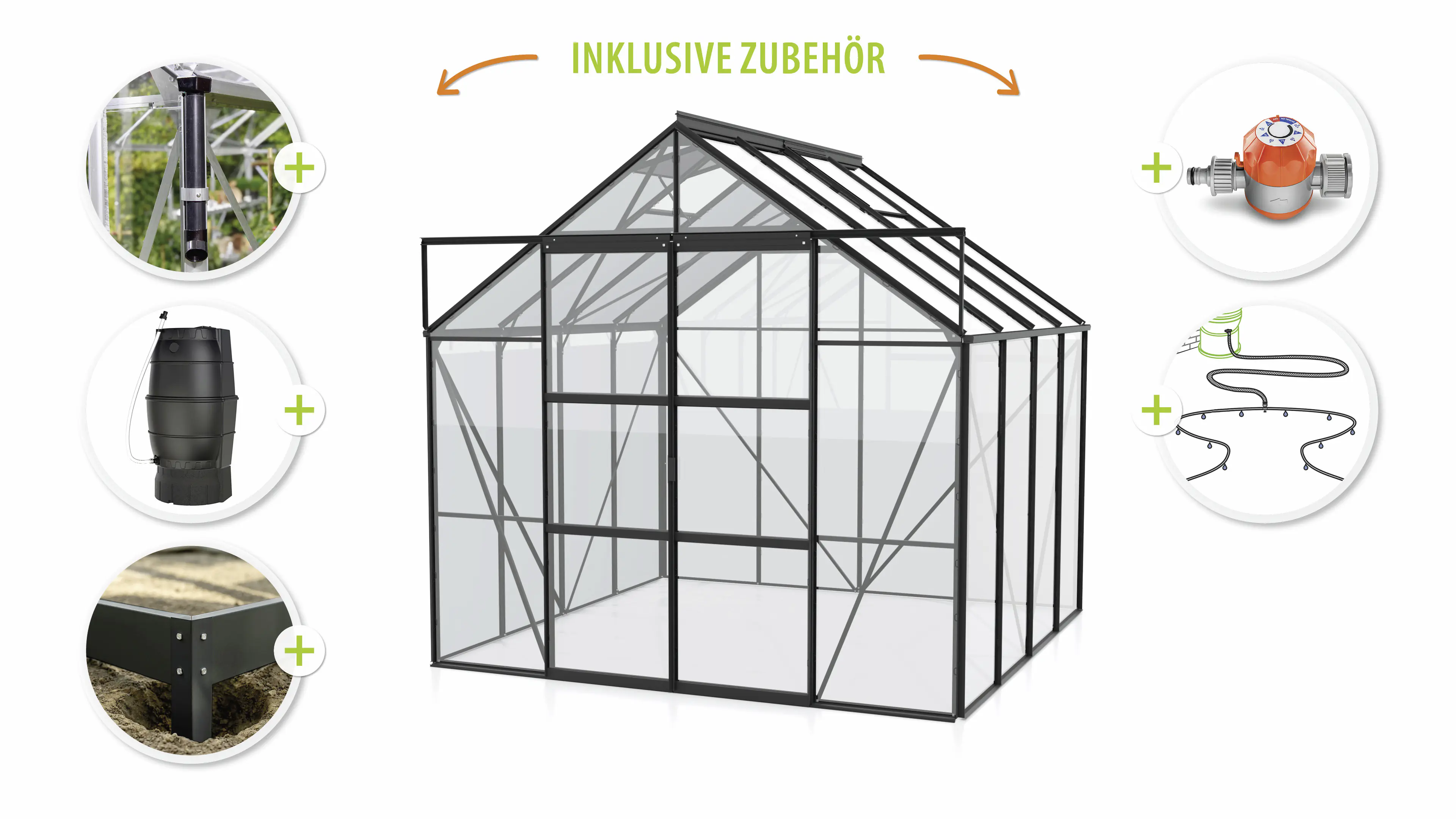 Vitavia Gewächshaus-Set Uranus 6700 ESG 3 mm schwarz 254 x 254 cm 