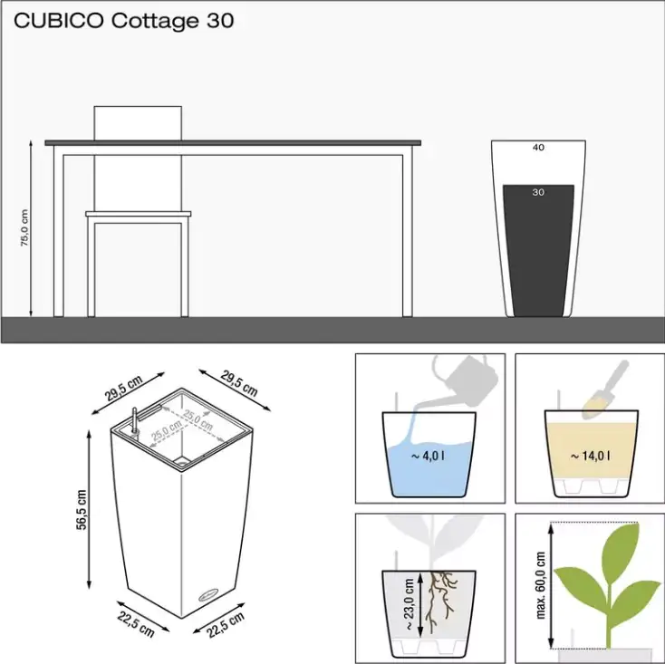 Lechuza Pflanzgefäß Cubico Cottage 30 granit