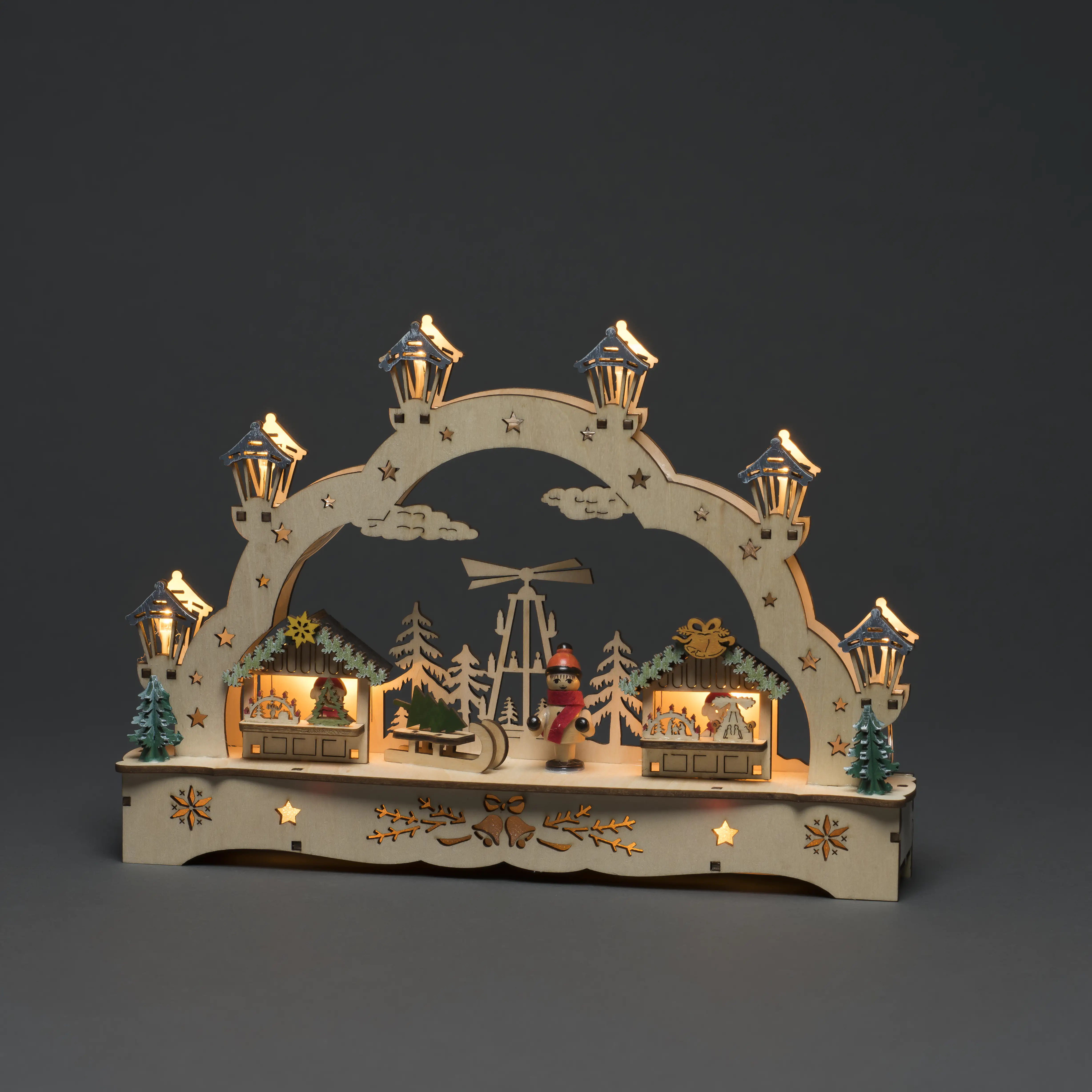 Konstsmide LED Holzsilhouette 2 Häuser mit Junge 27,5x 4,5 x 19,5 cm