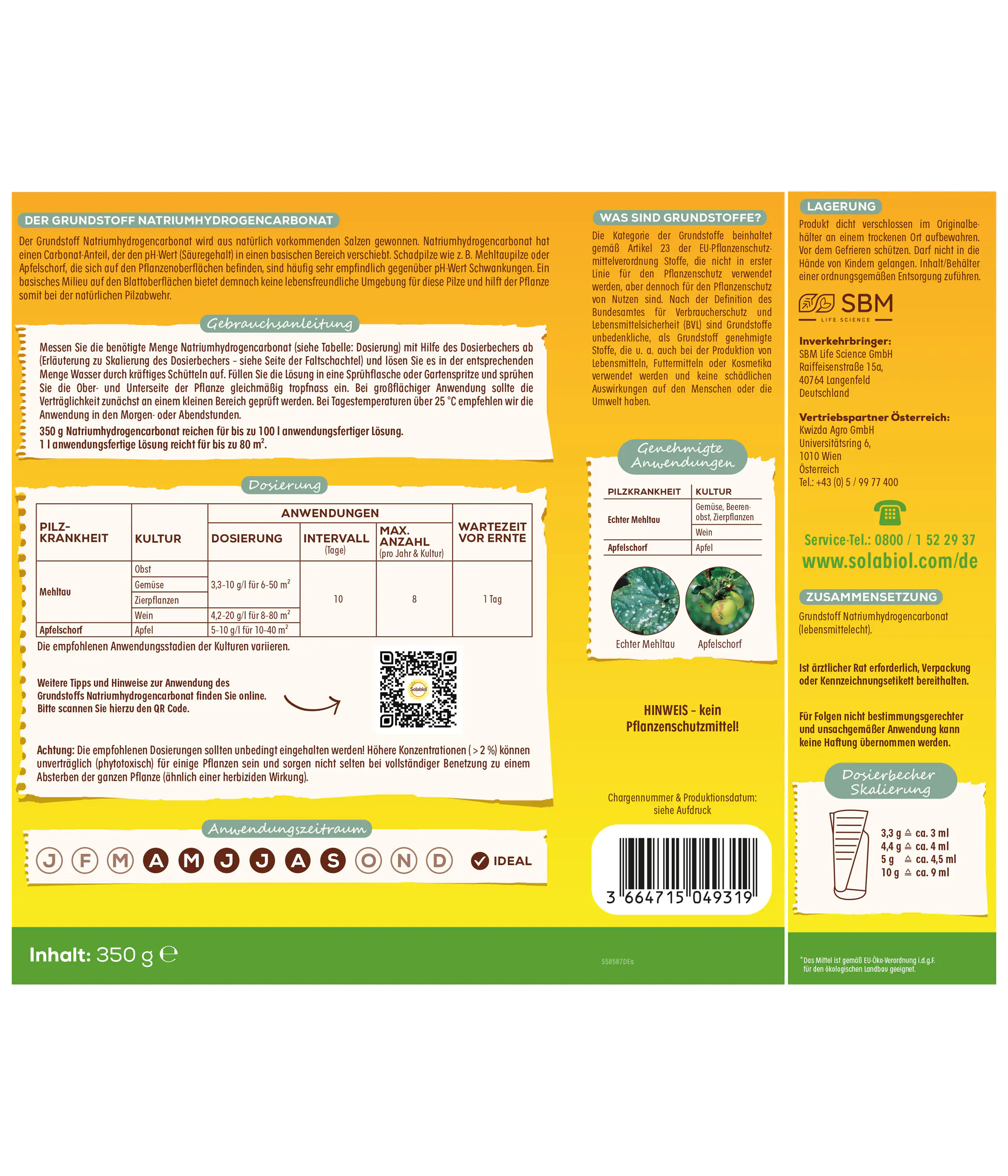 Solabiol natürliche Mehltau - Abwehr Grundstoff Natriumhydrogencarbonat 350 g Solabiol natürliche Mehltau - Abwehr Grundstoff Natriumhydrogencarbonat 350 g