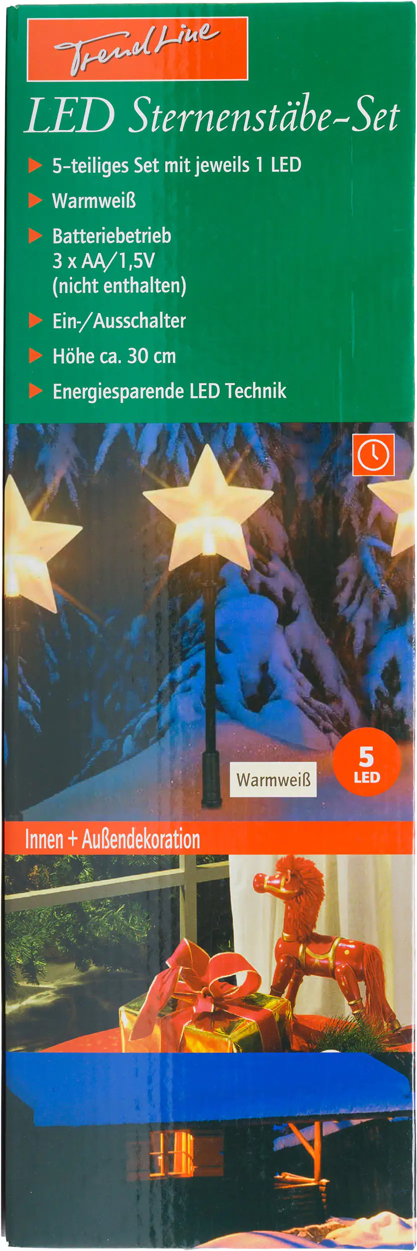 TrendLine LED Sternenstäbe 5 Stäbe je 1 LED, warmweiß