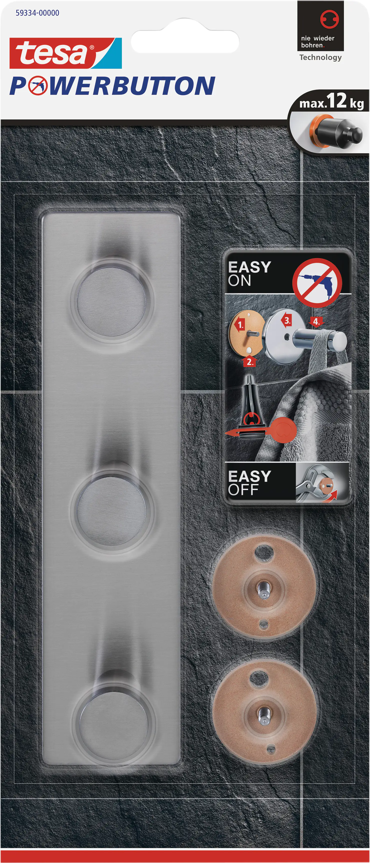 tesa Powerbutton Hakenleiste Classic Edelstahl, chrom, rostfrei