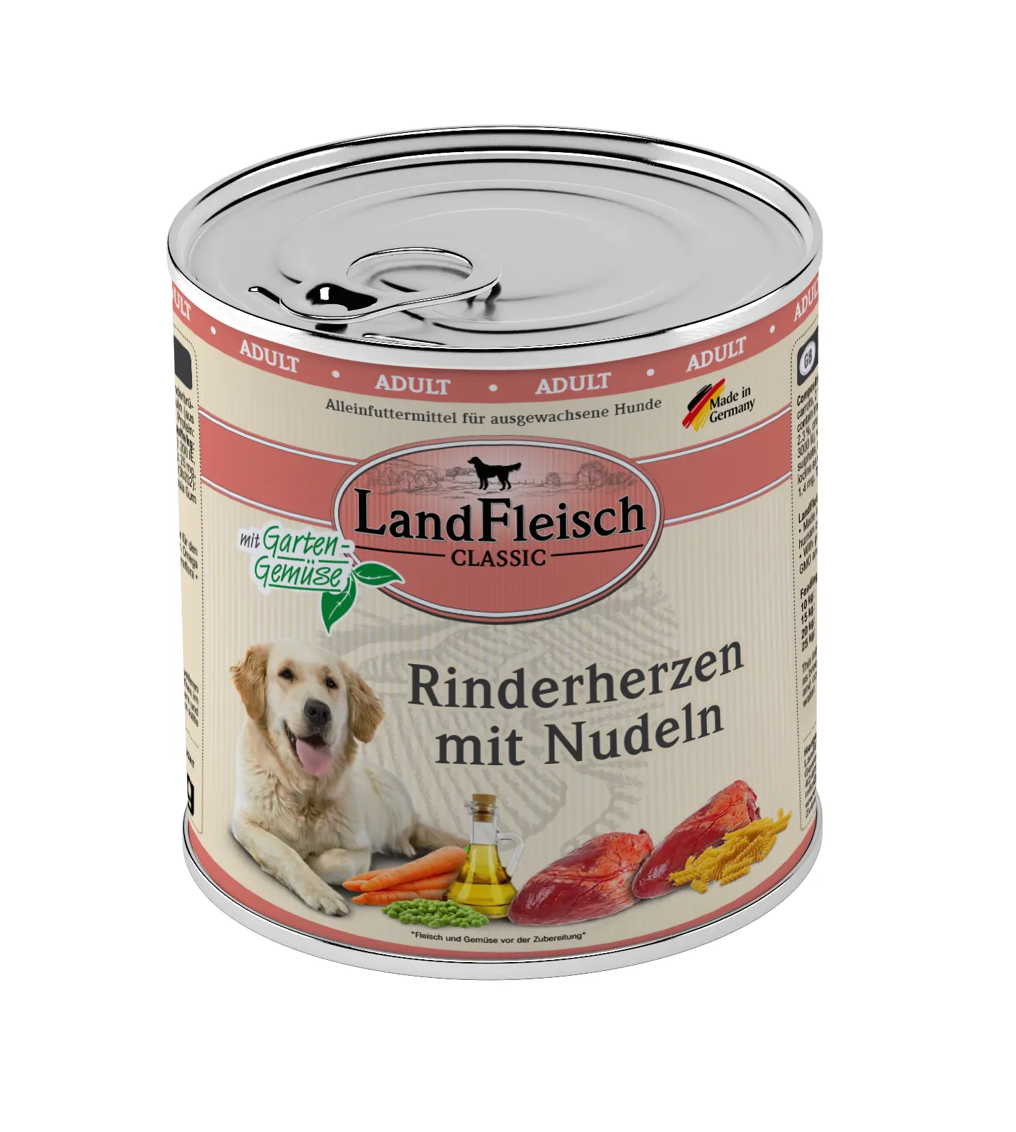 Landfleisch Classic Hundenassfutter Adult 800 g Rinderherzen mit Nudeln