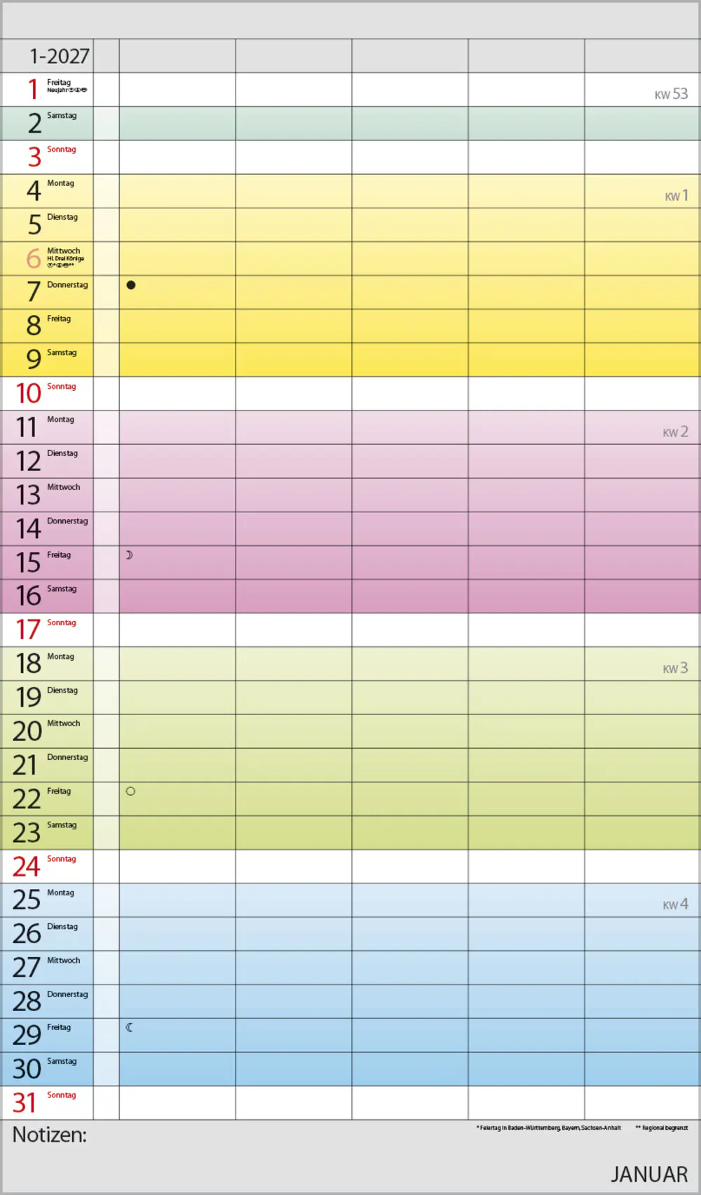 Korsch Kalender Familienplaner 2027 Farbenspiel 27 x 46 cm