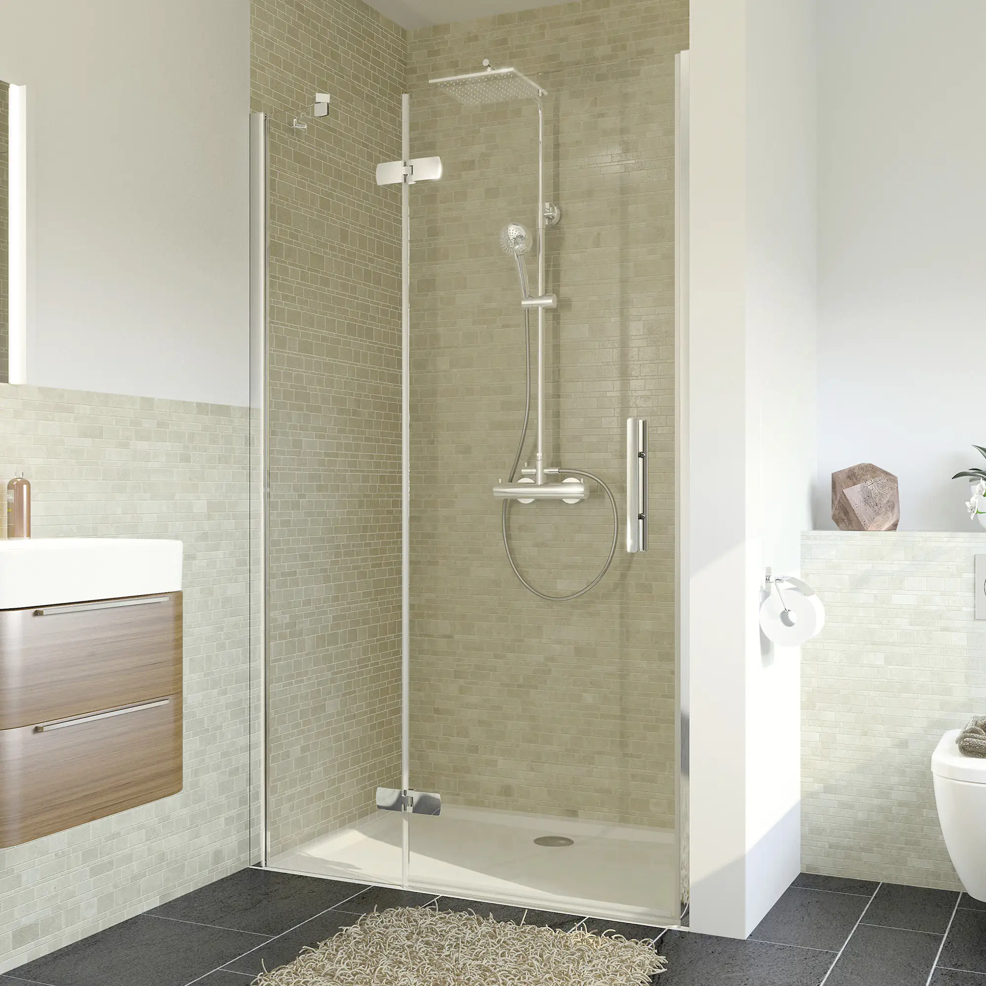 Breuer Avanta Drehtür + Festteil Nische 90 x 200 cm alu chrom links CER+