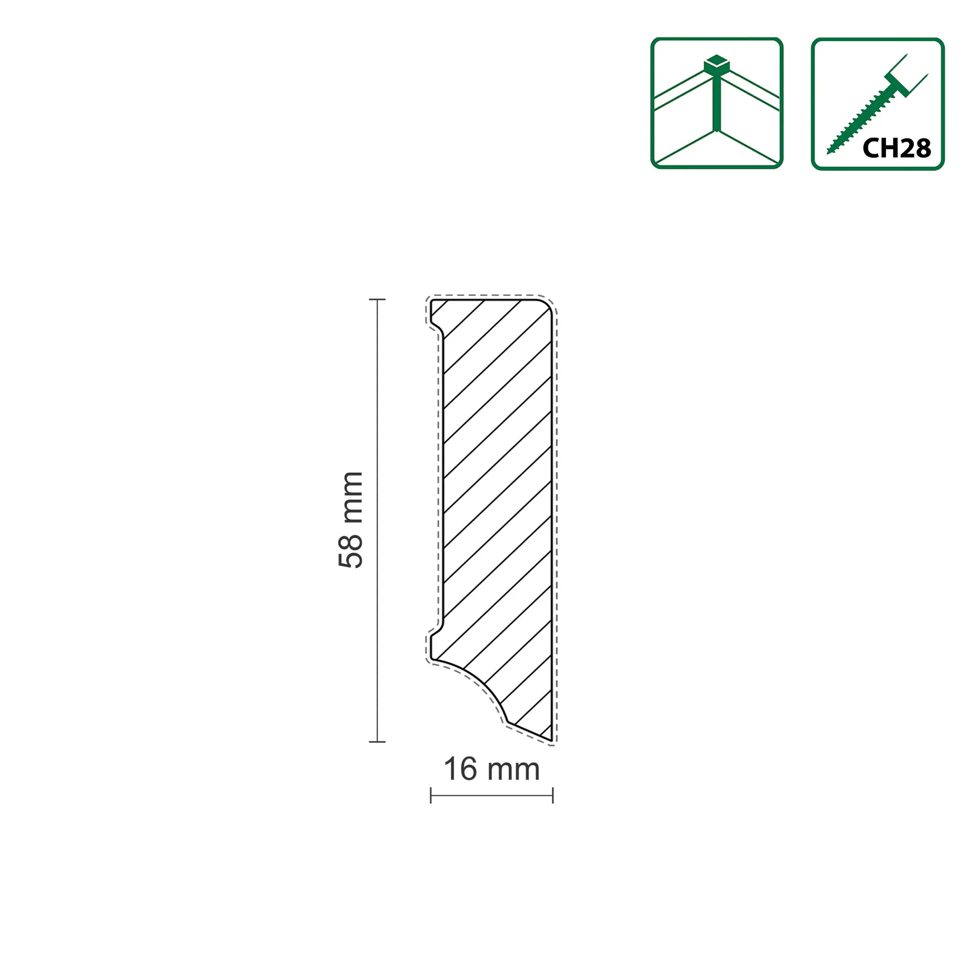 Neuhofer Fußleiste 240 cm x 58 x 16 mm weiß