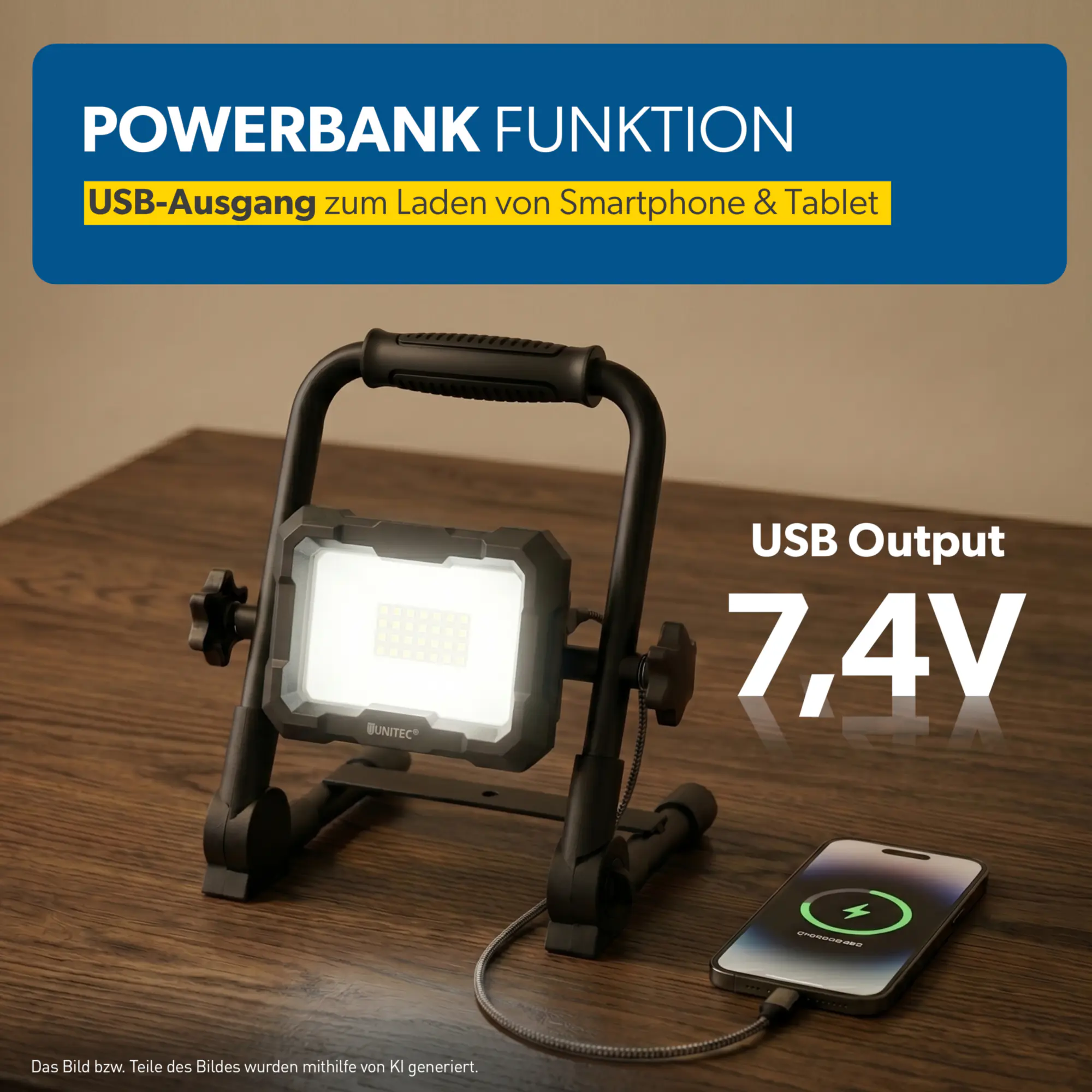 UniTec LED Akku-Arbeitsstrahler schwarz 20 W 2000 lm