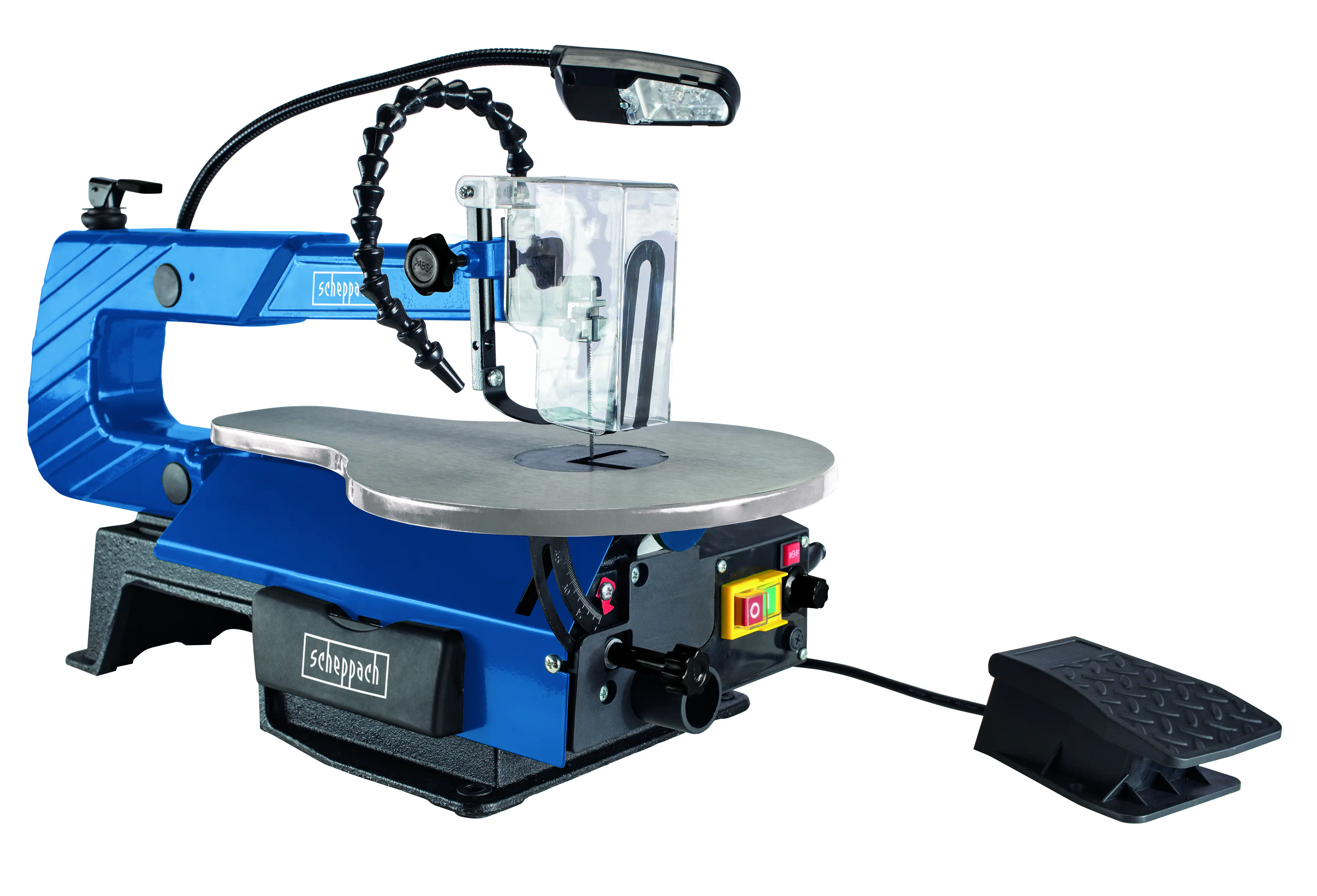 Scheppach Dekupiersäge DECO-XLS 120 W 50 mm 500-1700 U/min Fußschalter LED-Arbeitslampe flexibles Gebläse