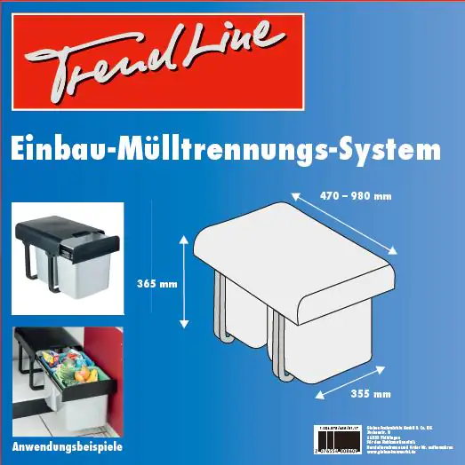 TrendLine Einbau-Mülltrennungssystem 2 x 16 L, Auszug: 47 -98 cm TrendLine Einbau-Mülltrennungssystem 2 x 16 L, Auszug: 47 -98 cm