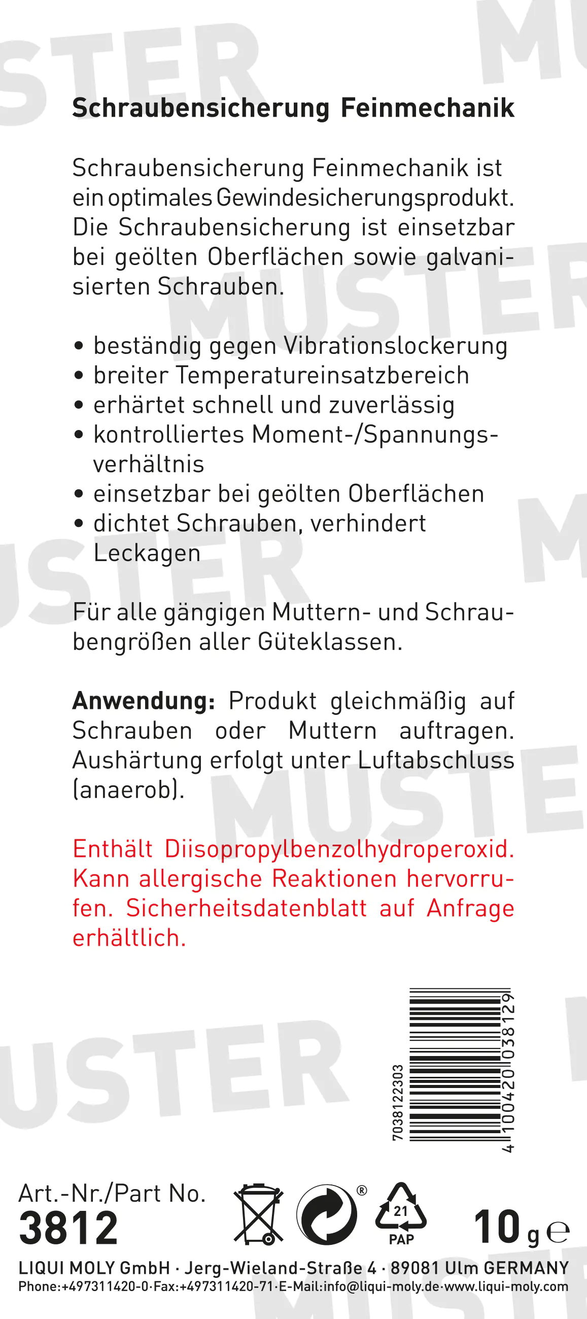 Liqui Moly Schrauben-Sicherung feinmechanik 10 g Liqui Moly Schrauben-Sicherung feinmechanik 10 g