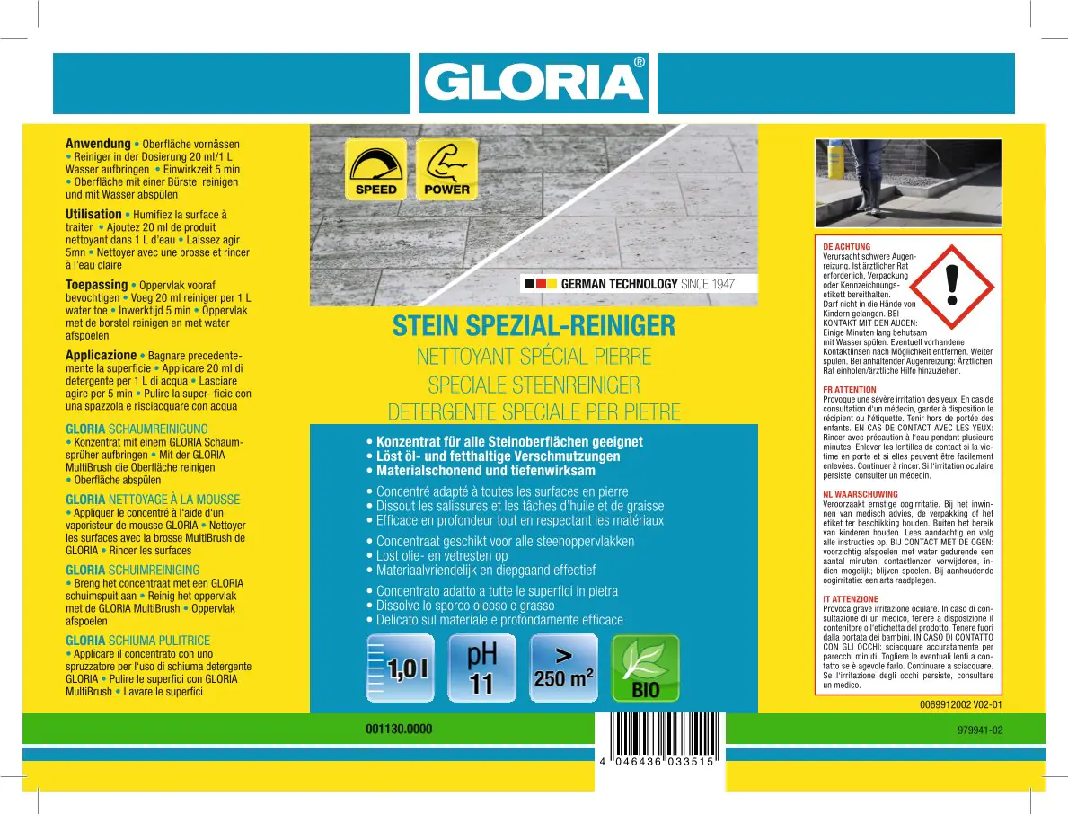 Gloria Spezial-Reiniger für Naturstein, Beton und Kunststein 1 L Gloria Spezial-Reiniger für Naturstein, Beton und Kunststein 1 L