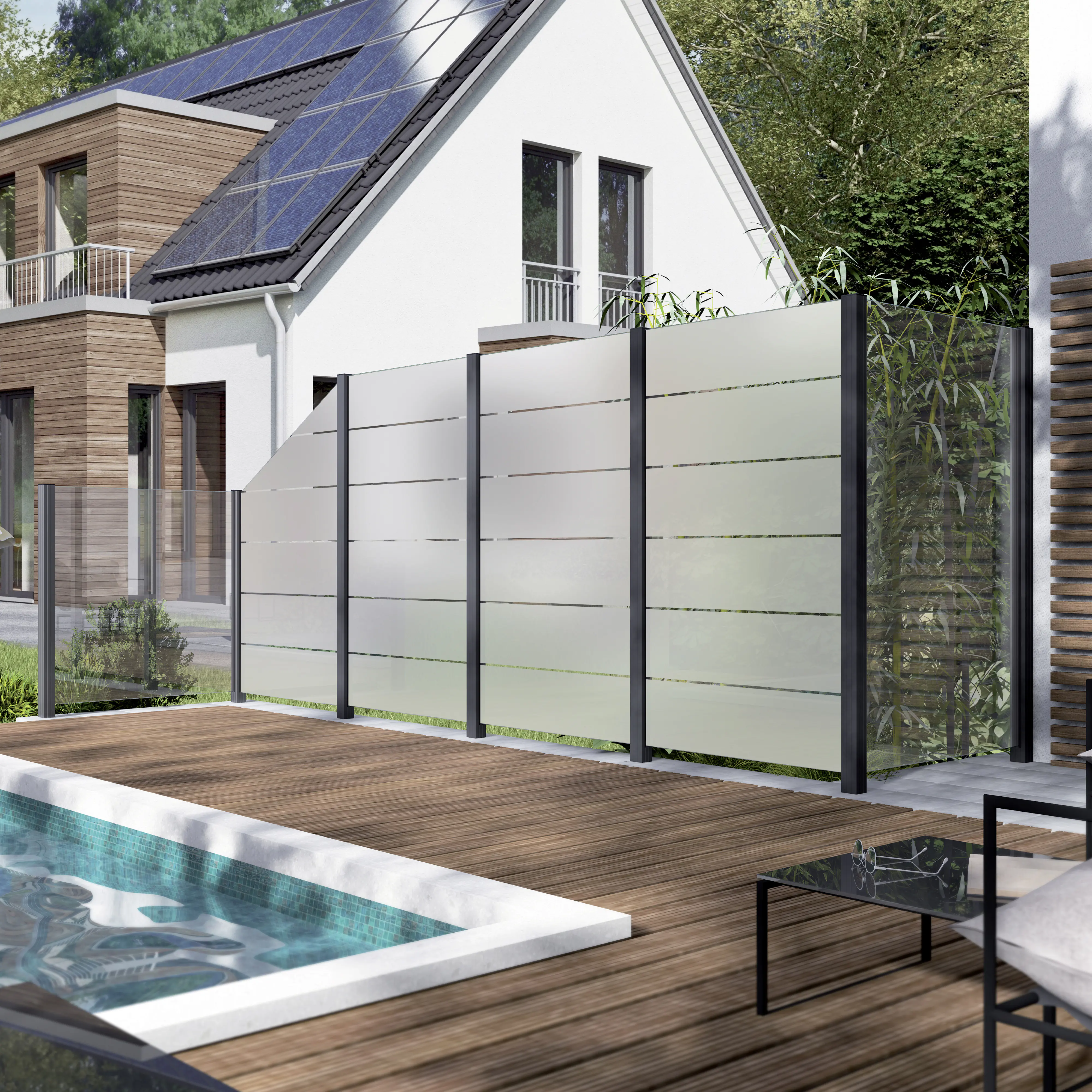 Ambiente Glaszaun Grundset Klarglas mit Siebdruck 187 x 107,2 cm  anthrazit