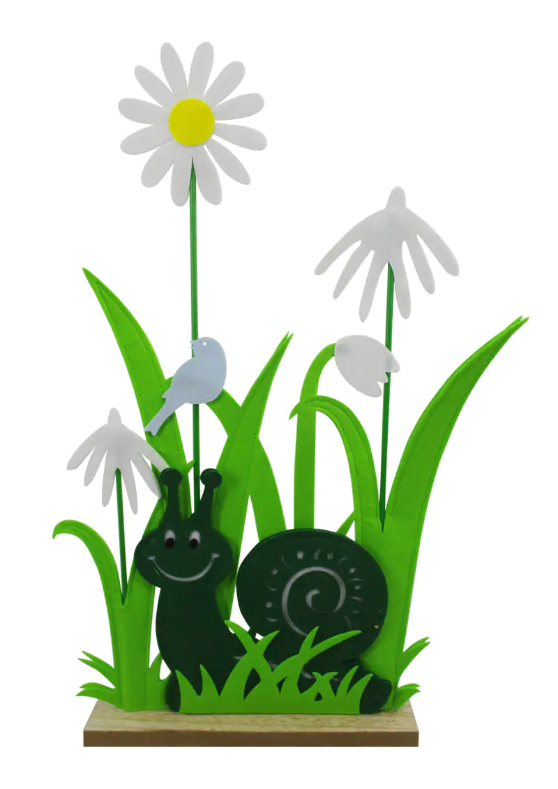 TrendLine Aufsteller Schnecke mit Blumen Filz 60 x 40 cm grün weiß schwarz