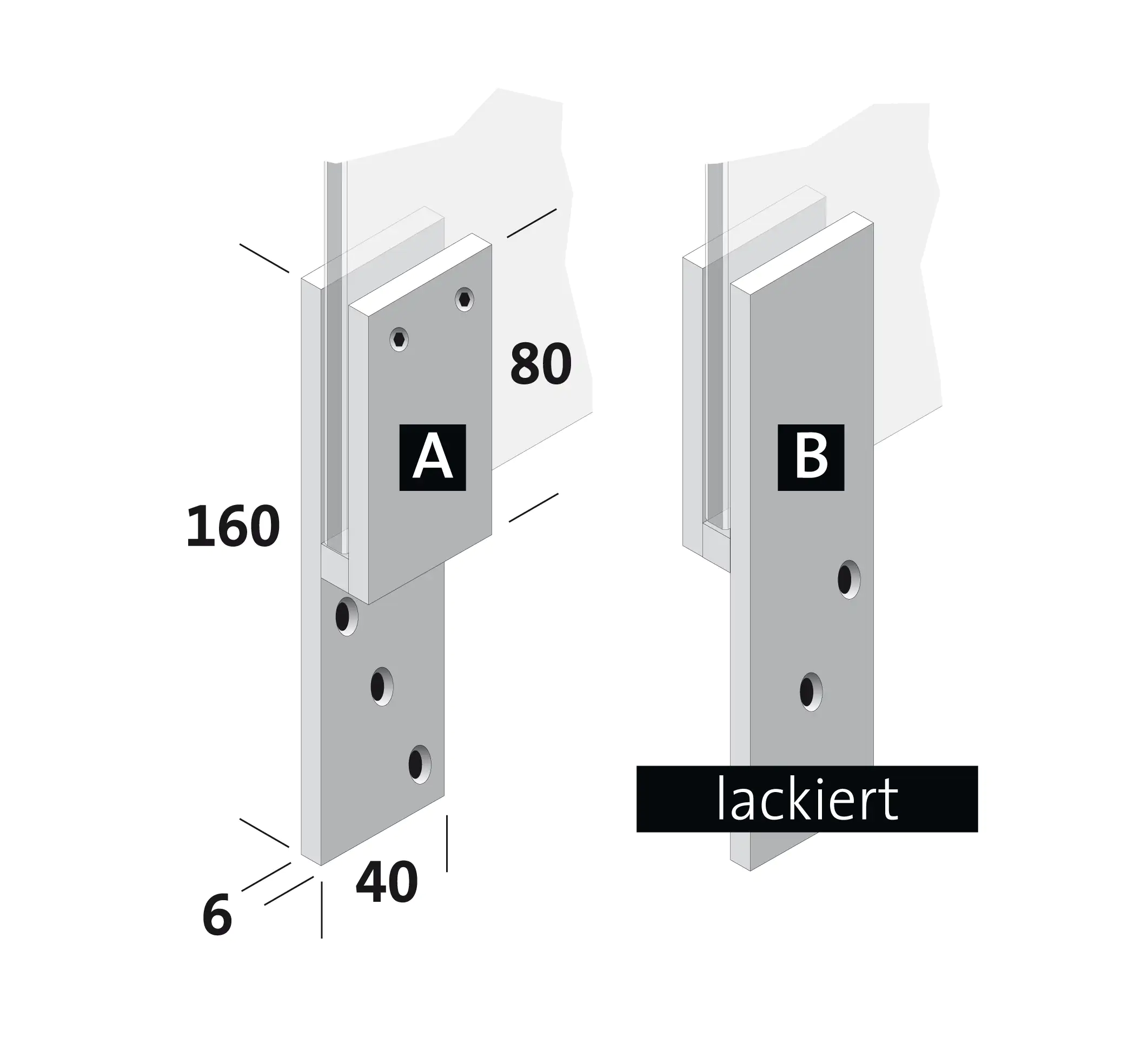 Thekenhalter für 6 mm ESG-Glas lichtgrau lackiert