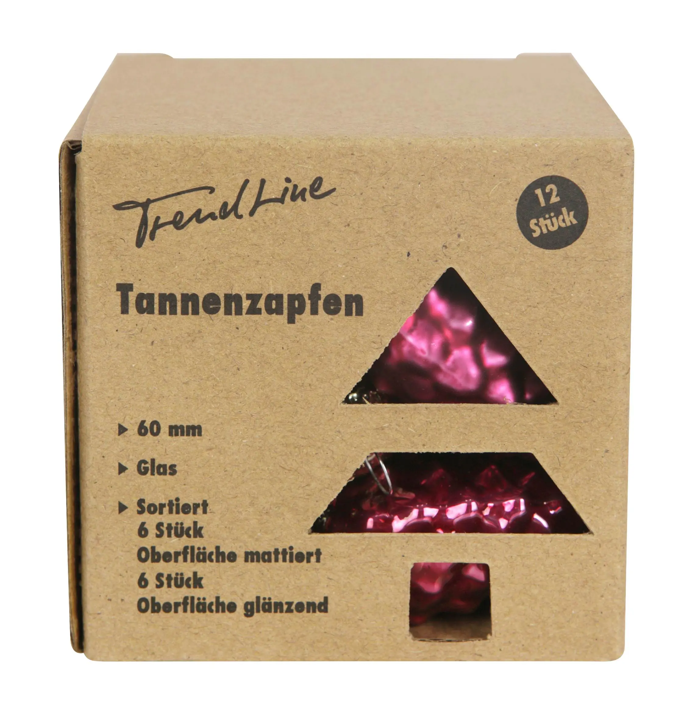 TrendLine Weihnachtskugeln Glas-Tannenzapfen 6 cm magnolienrosa 12 Stück