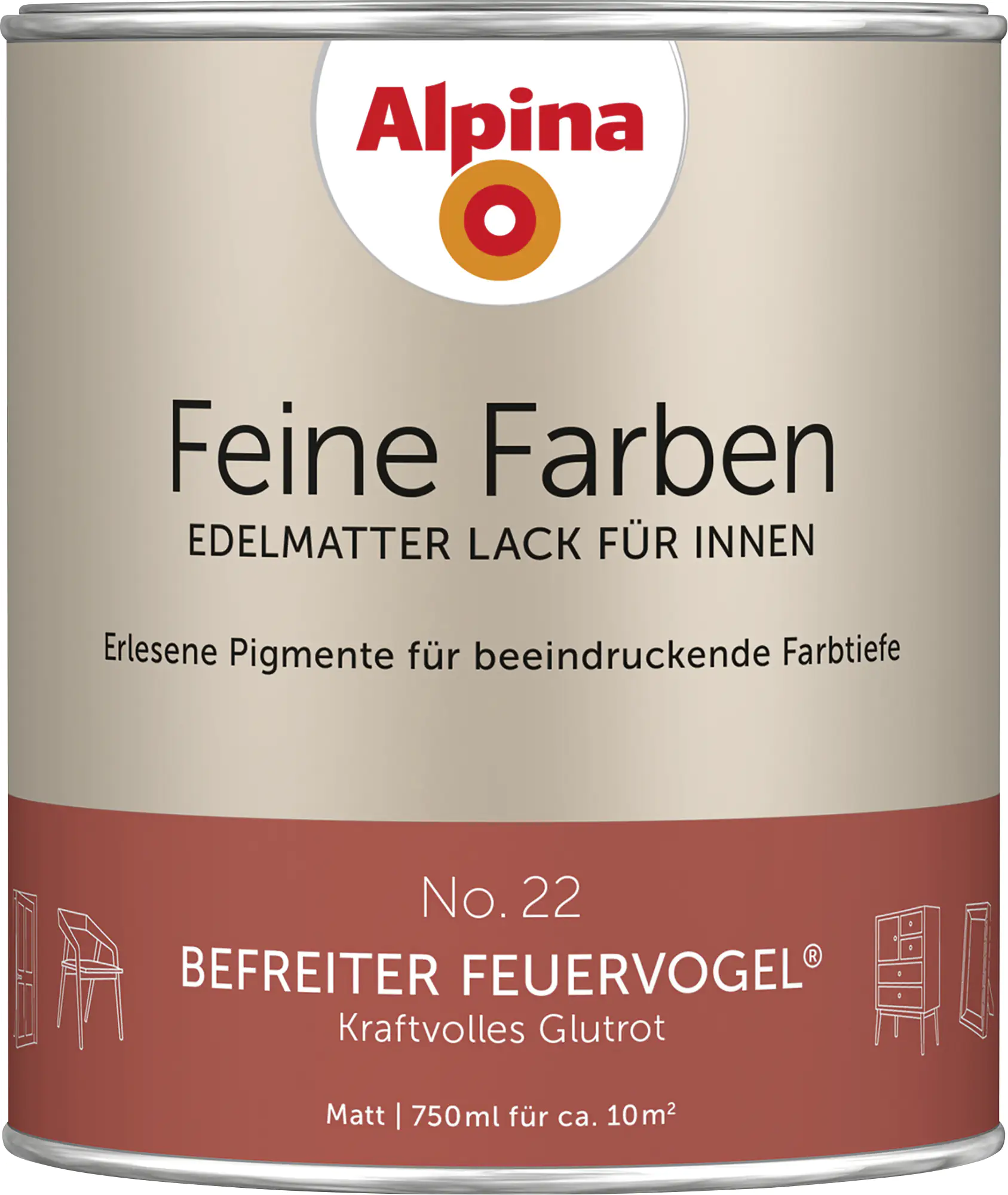 Alpina Feine Farben Lack No. 22 Befreiter Feuervogel  glutrot edelmatt 750 ml Alpina Feine Farben Lack No. 22 Befreiter Feuervogel  glutrot edelmatt 750 ml
