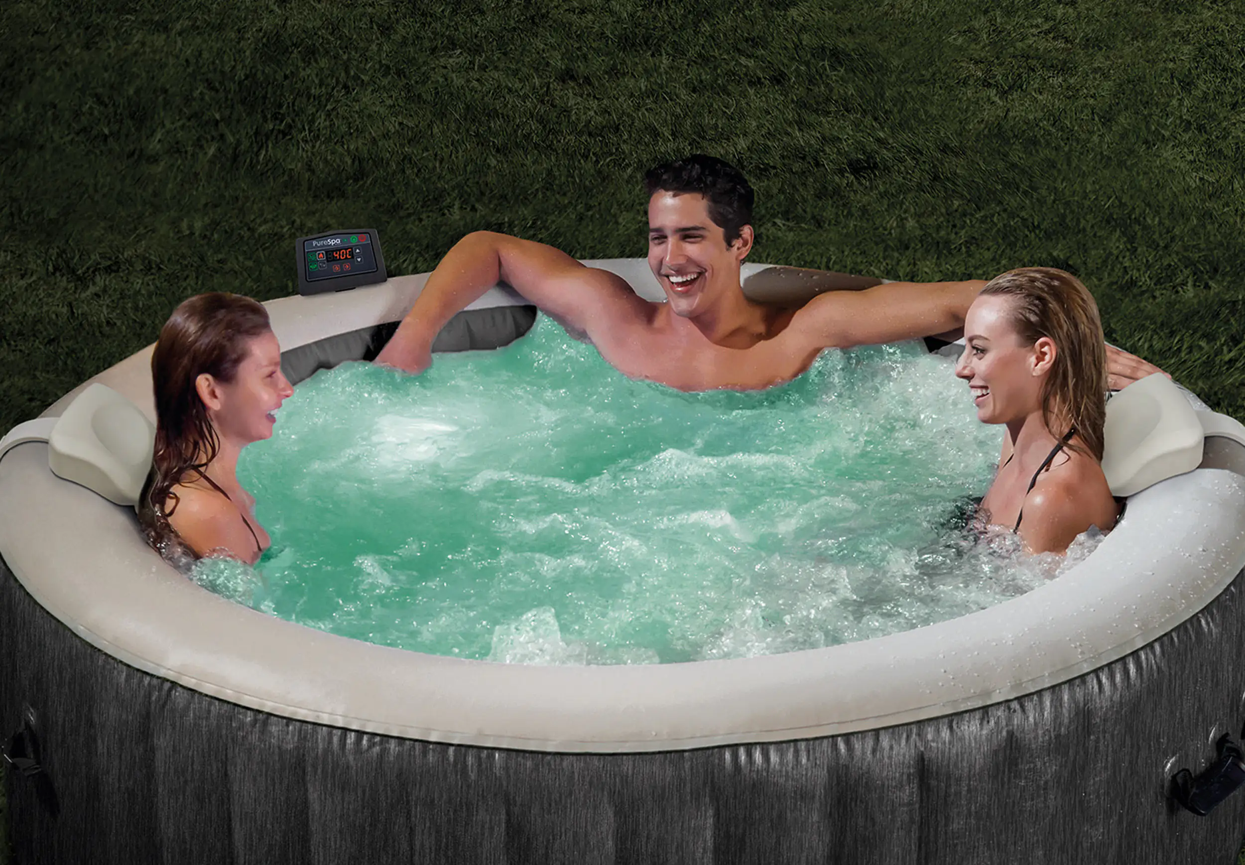 6941057418247_05 Intex Whirlpool PureSPA Bubble Massage Greywood Deluxe grau, Ø 216 x 71 cm