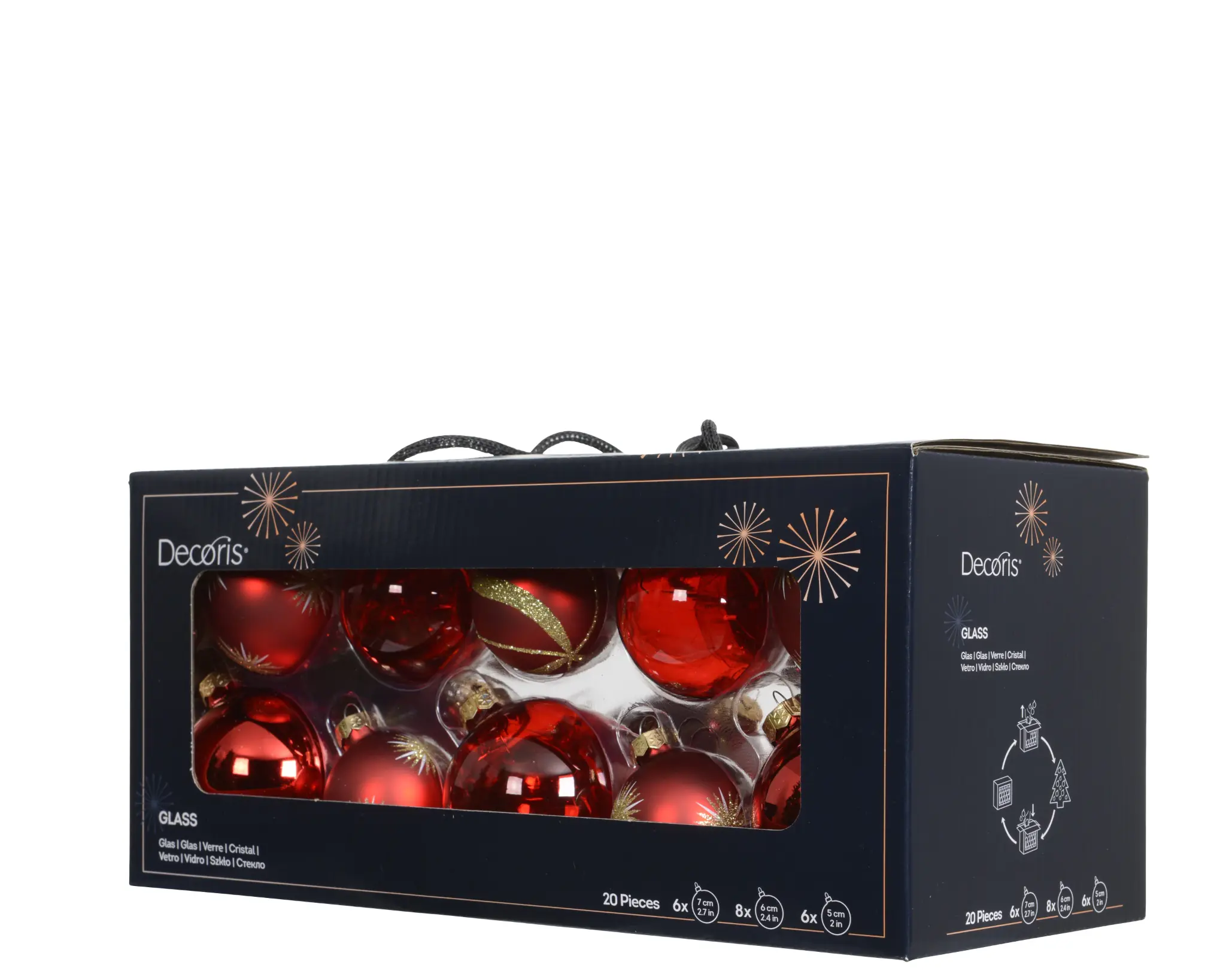 Decoris Weihnachtskugeln aus Glas Ø 5, 6, 7 cm rot 20 Stück