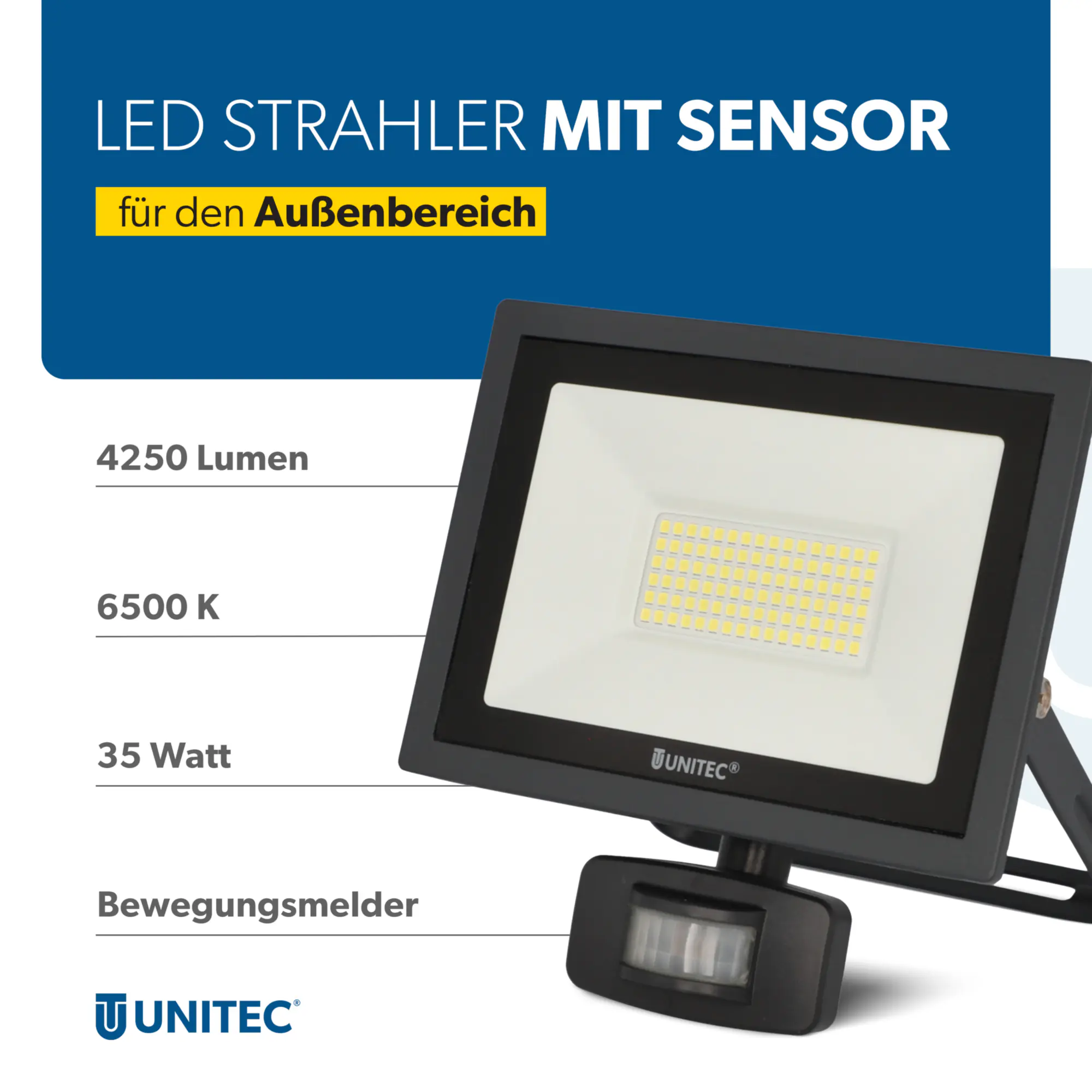 UniTec LED Strahler anthrazit mit Bewegungsmelder 35 W 4250 lm 