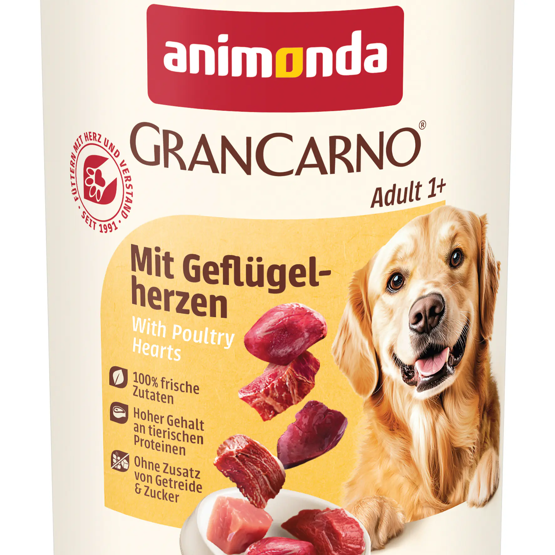 Animonda GranCarno Hundenassfutter Adult getreidefrei 400 g Geflügelherzen