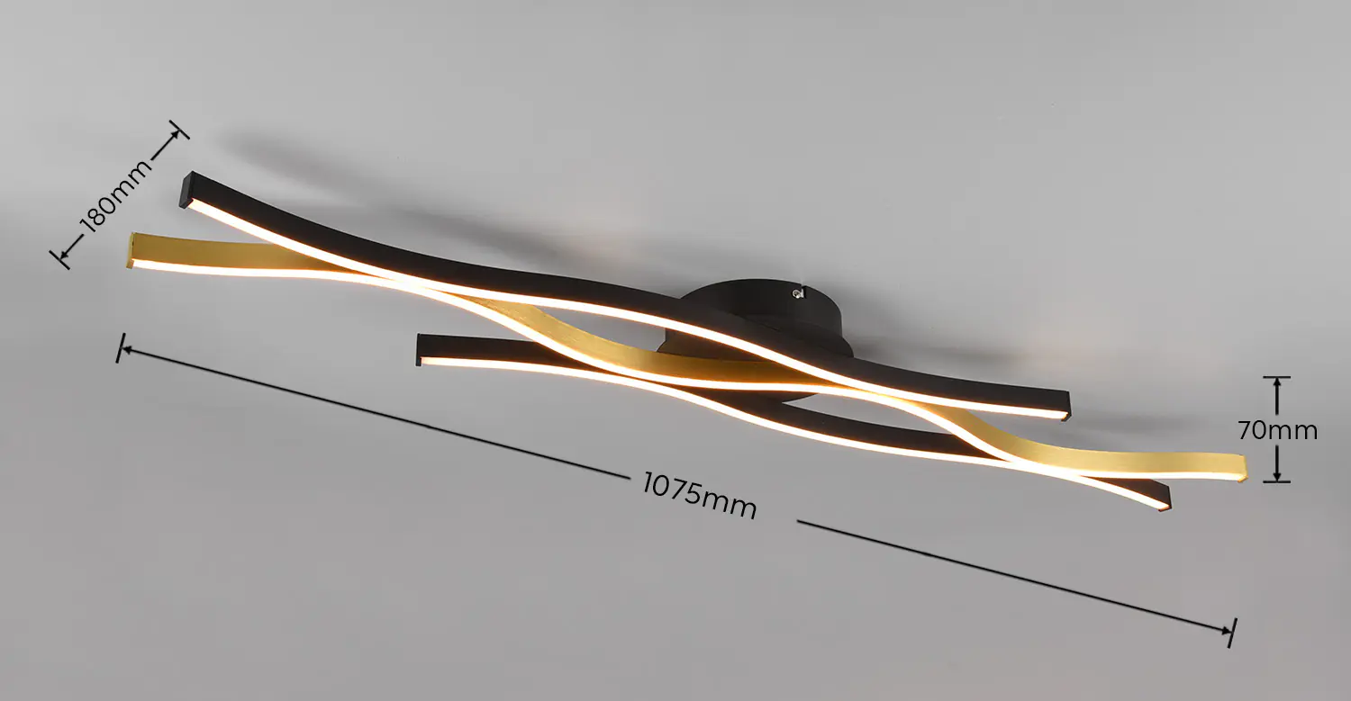 Trio Leuchten LED Deckenleuchte Blaze schwarz-messing 107 x 7 cm dimmbar