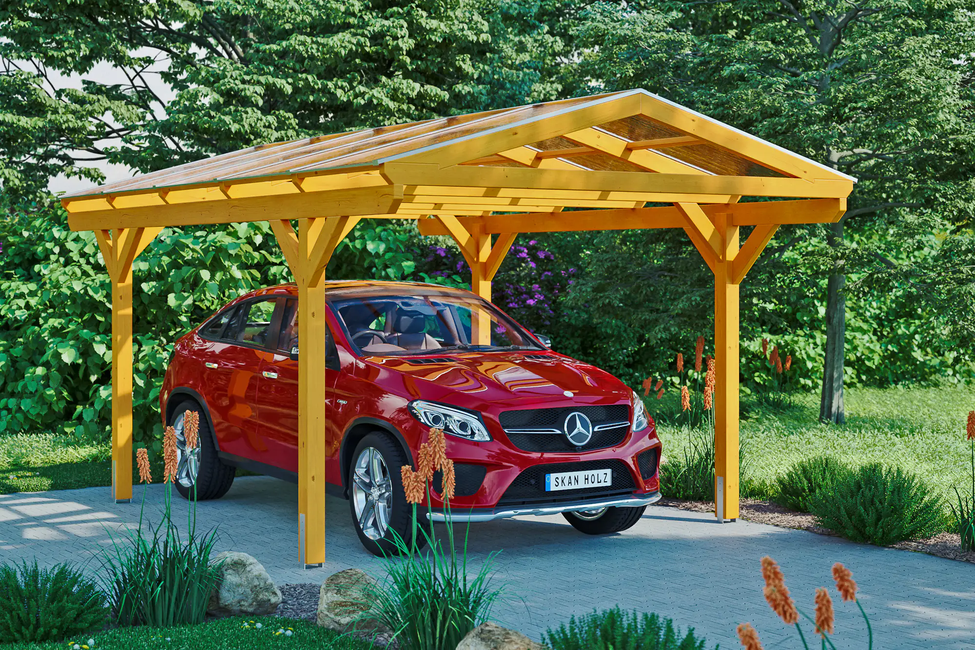 SKAN HOLZ Carport Westerwald 362 x 541 cm, lasiert in Eiche hell