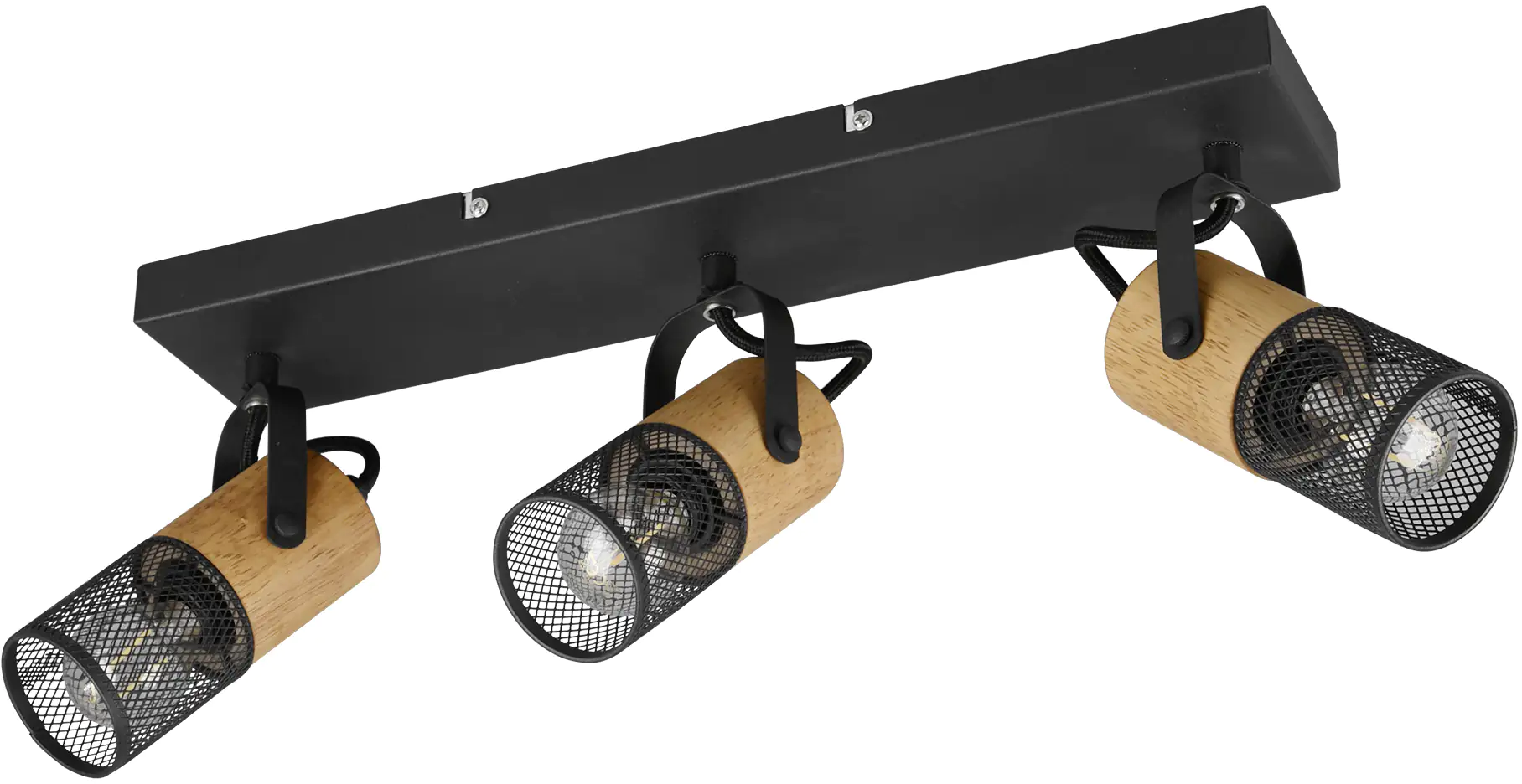 Trio Leuchten 3er Spot Tosh schwarz matt, Holz