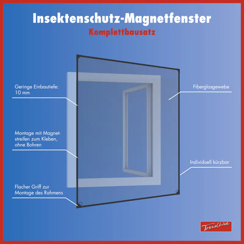 TrendLine Fliegenschutz-Magnetfenster 100 x 120 cm anthrazit/anthrazit kürzbar