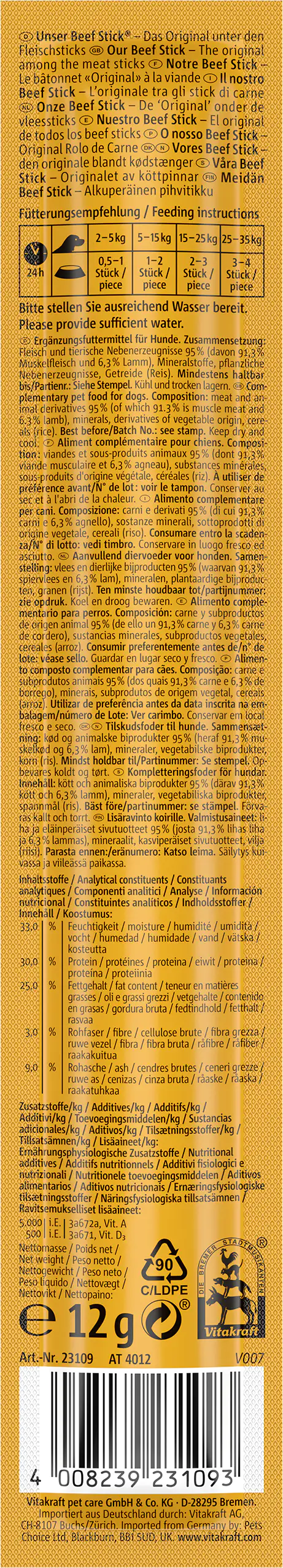Vitakraft Beef Stick Lamm 1 Stück / 12 g Vitakraft Beef Stick Lamm 1 Stück / 12 g