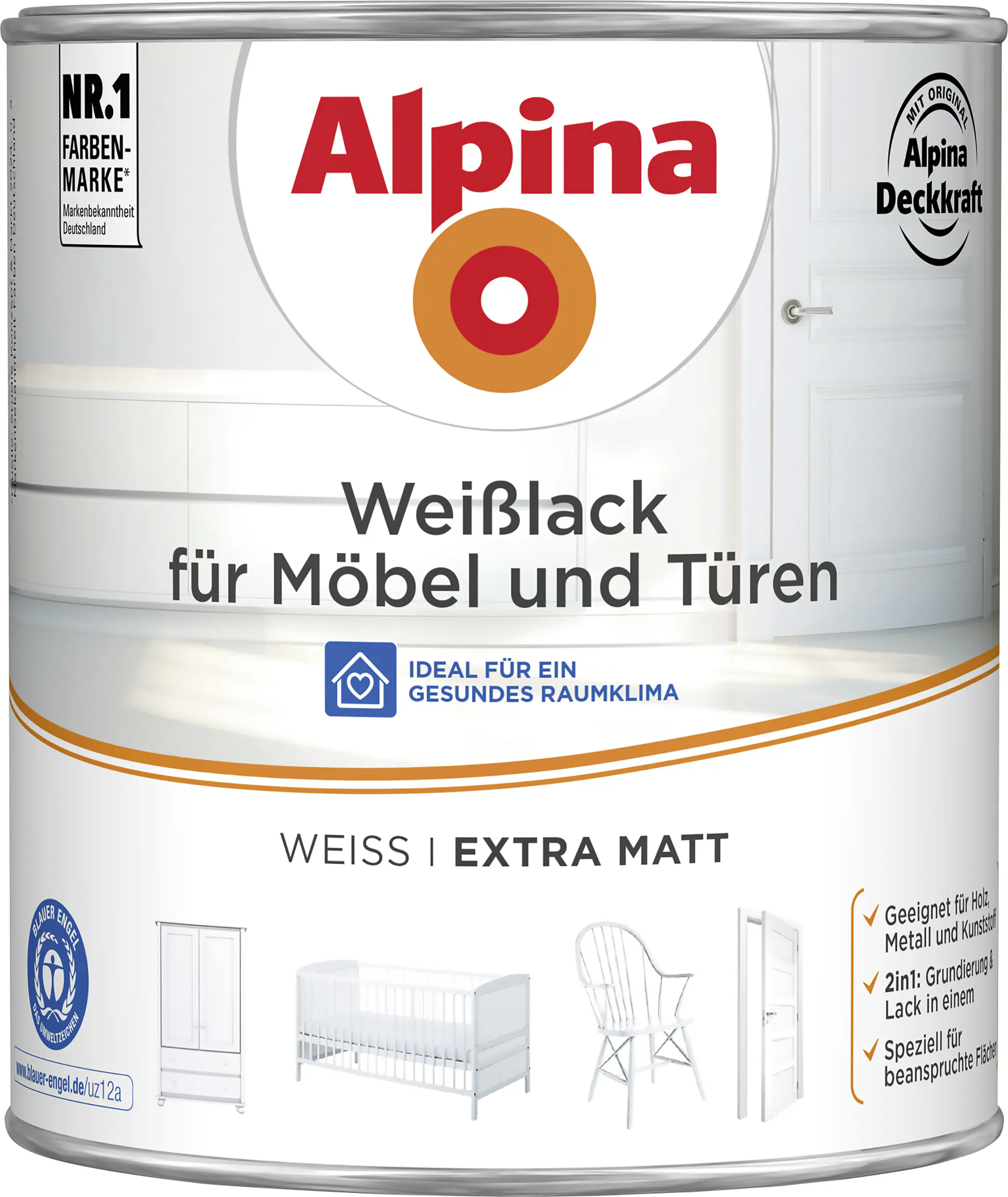 Alpina Weißlack für Möbel & Türen 2 L weiß extra matt