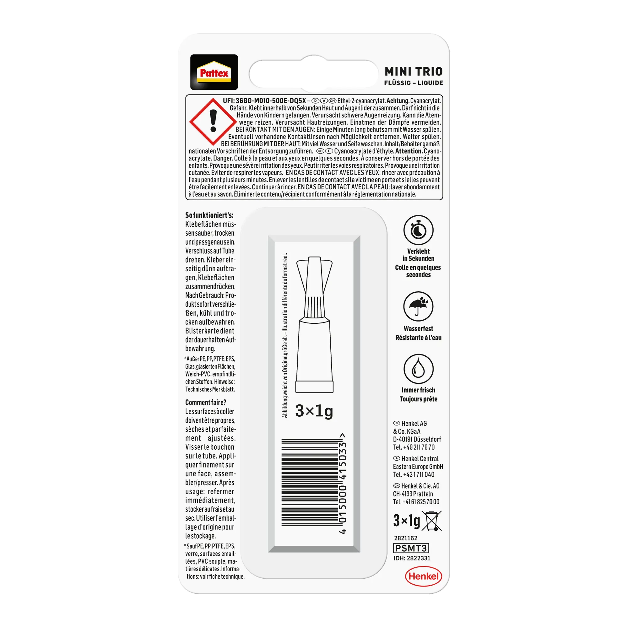 Pattex Sekundenkleber Mini Trio 3x 1 g Pattex Sekundenkleber Mini Trio 3x 1 g