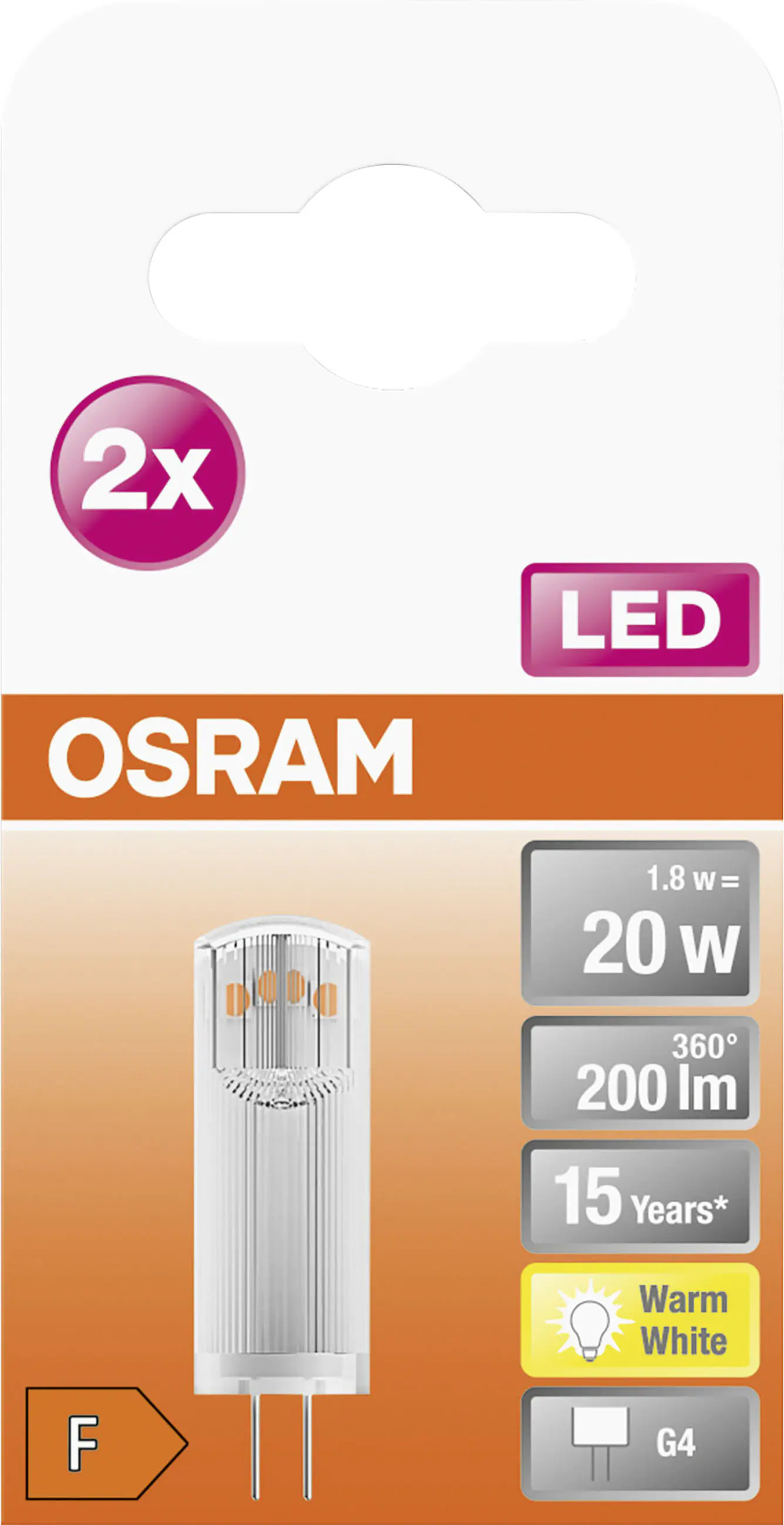 Osram LED Stiftsockellampe Pin G4 1,8 W warmweiß Osram LED Stiftsockellampe Pin G4 1,8 W warmweiß