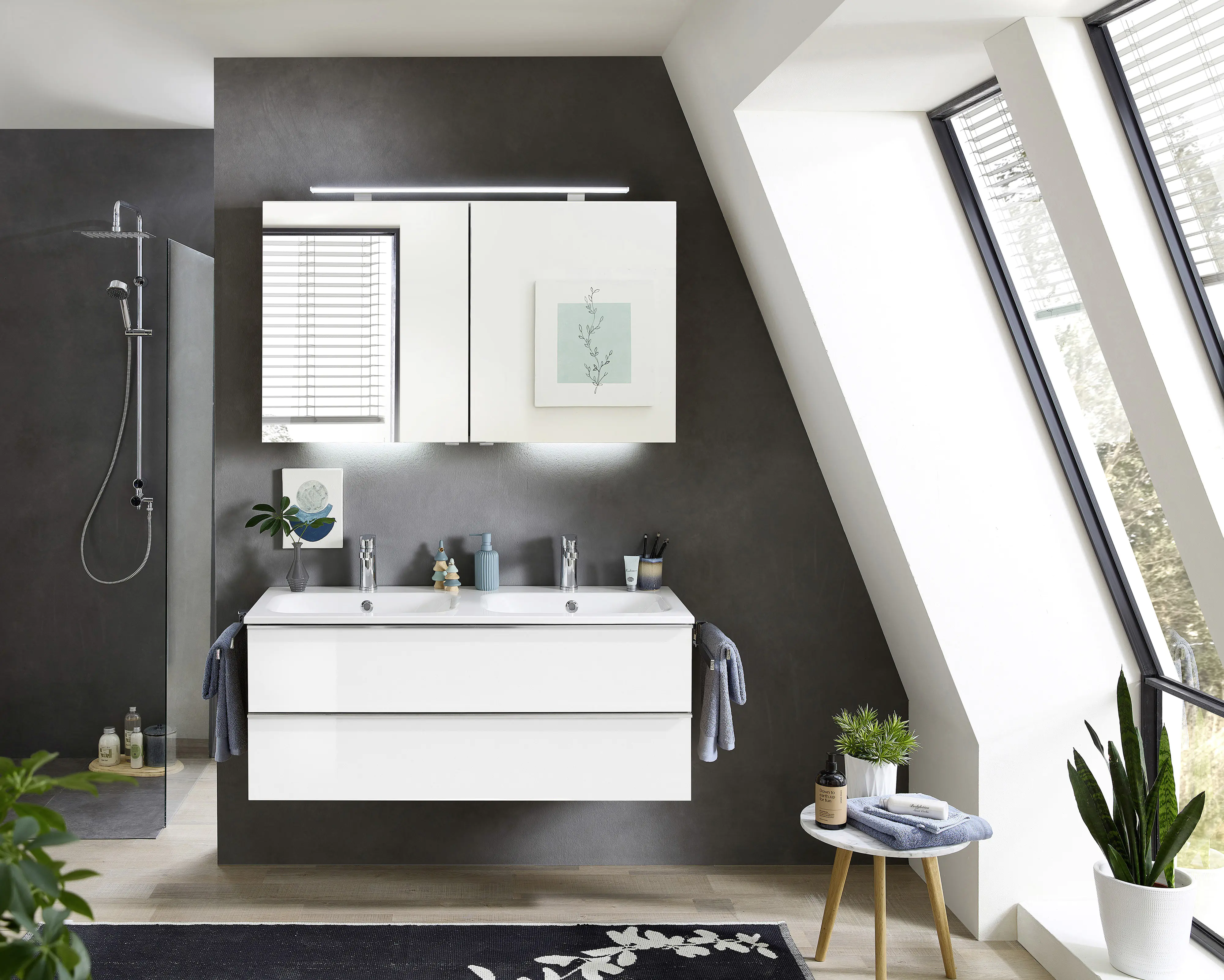 Primaster Bad-Set Düsseldorf weiß 121 cm LED-Leuchten, Mineralgusswaschtisch