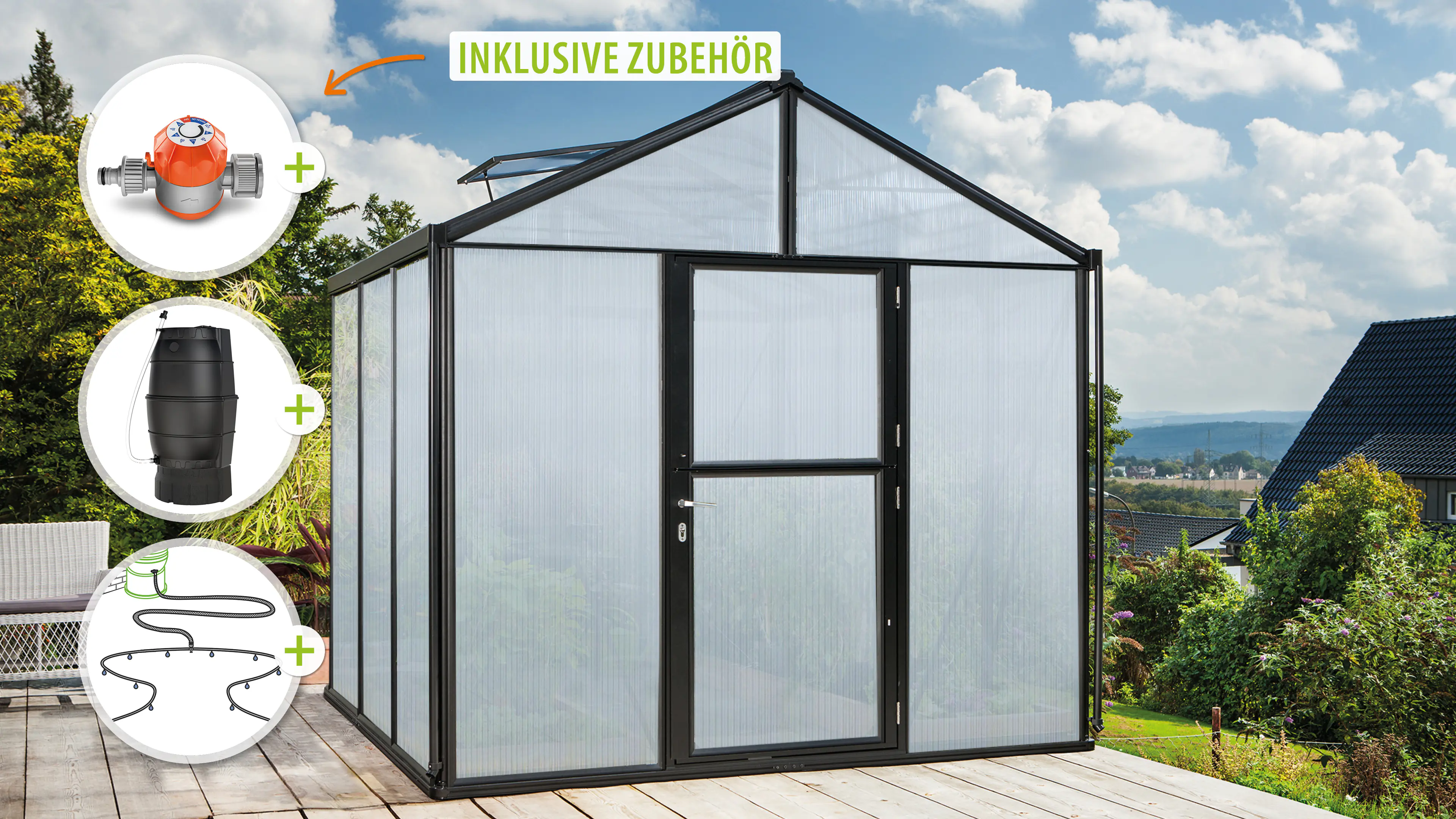 Vitavia Gewächshaus-Set Zeus 6200 HKP 10 mm schwarz 266 x 249 cm 