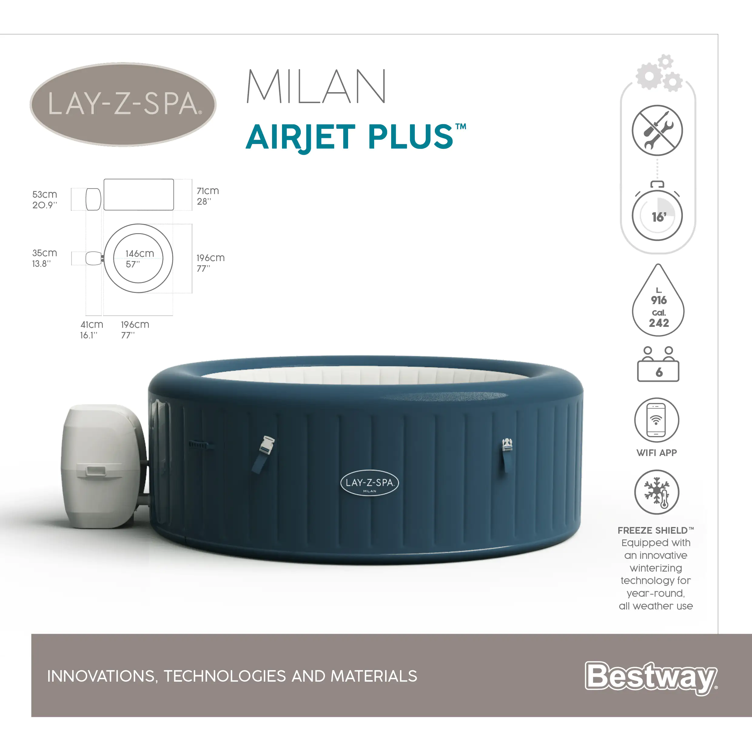 Bestway LAY-Z-SPA Milan AirJet Plus mit App-Steuerung Bestway LAY-Z-SPA Milan AirJet Plus mit App-Steuerung