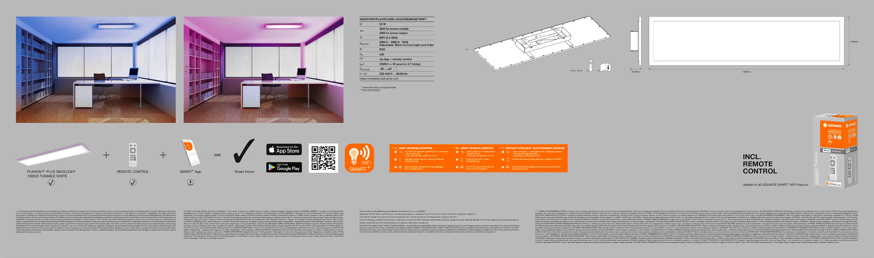 Ledvance LED Panel Smart+ WiFi Planon Plus silber 100 x 25 cm RGB-Backlight