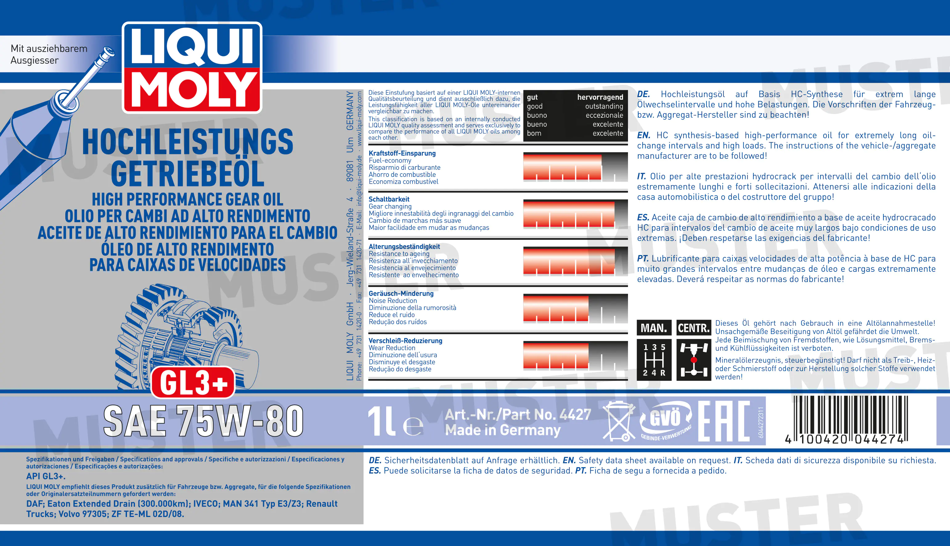 Liqui Moly Hochleistungs-Getriebeöl GL3+ SAE 75W-80 1 L Liqui Moly Hochleistungs-Getriebeöl GL3+ SAE 75W-80 1 L